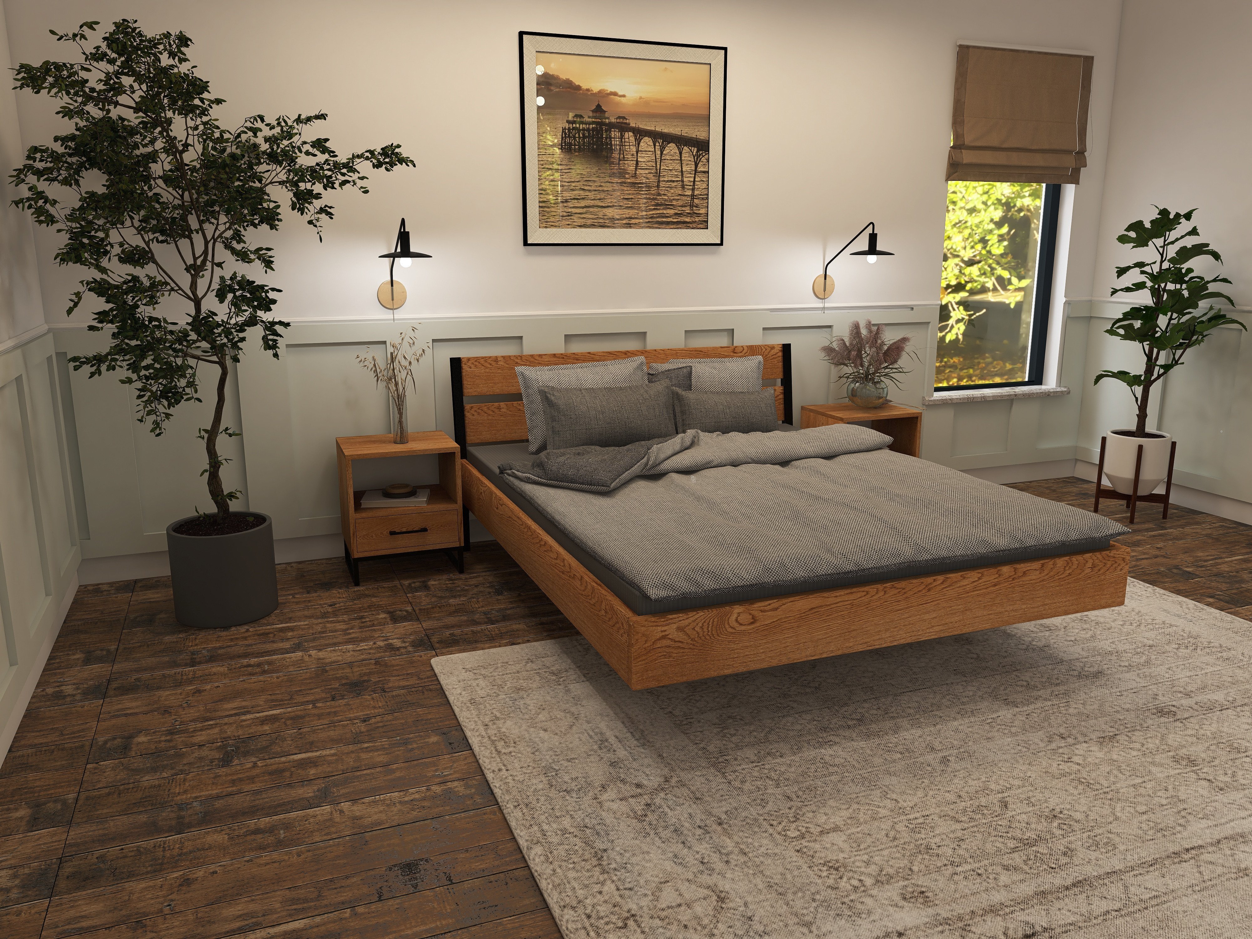 Łóżko z litego dębowego drewna w stylu indystrialnym