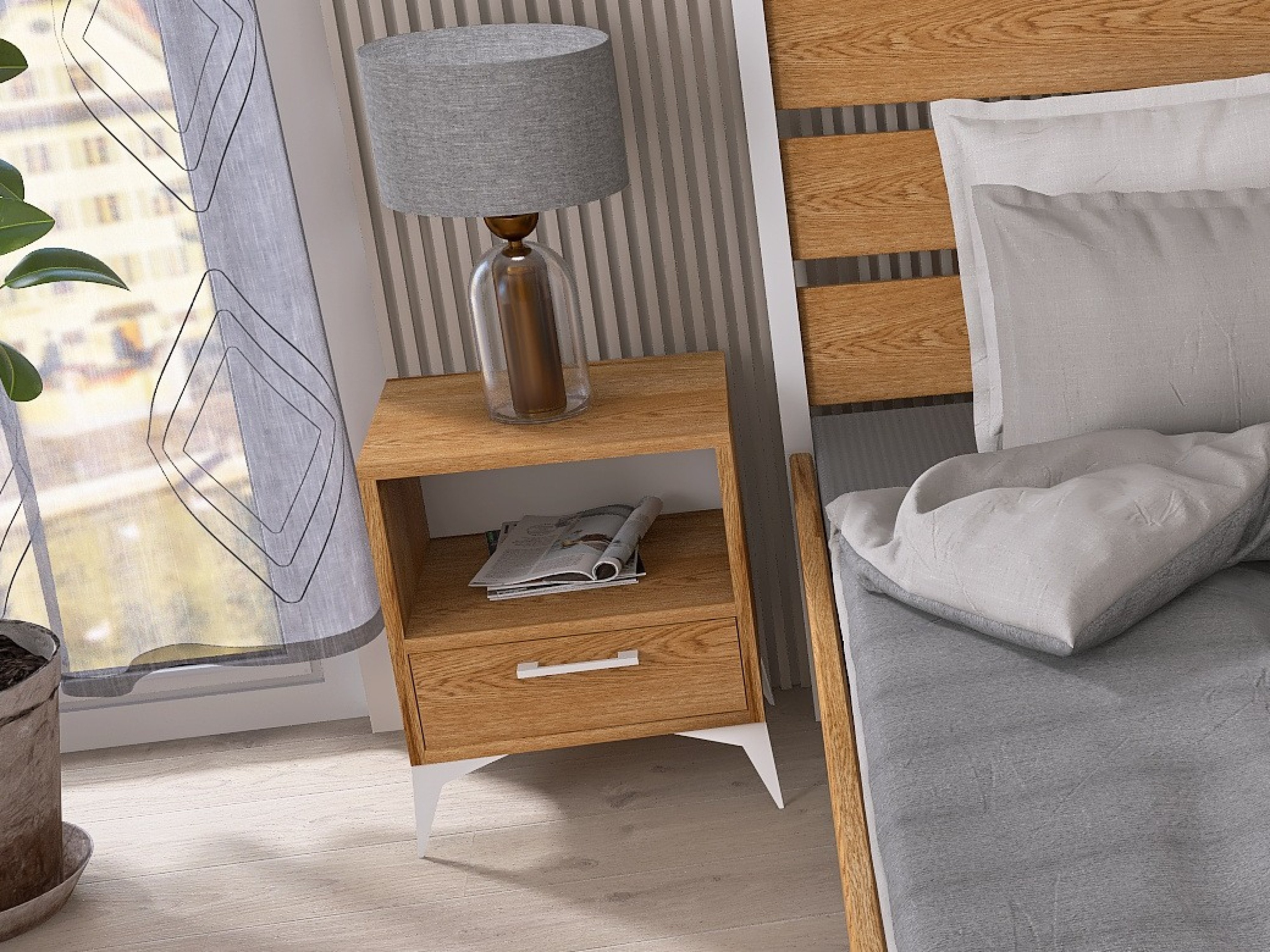 Biała szafka nocna z litego dębu