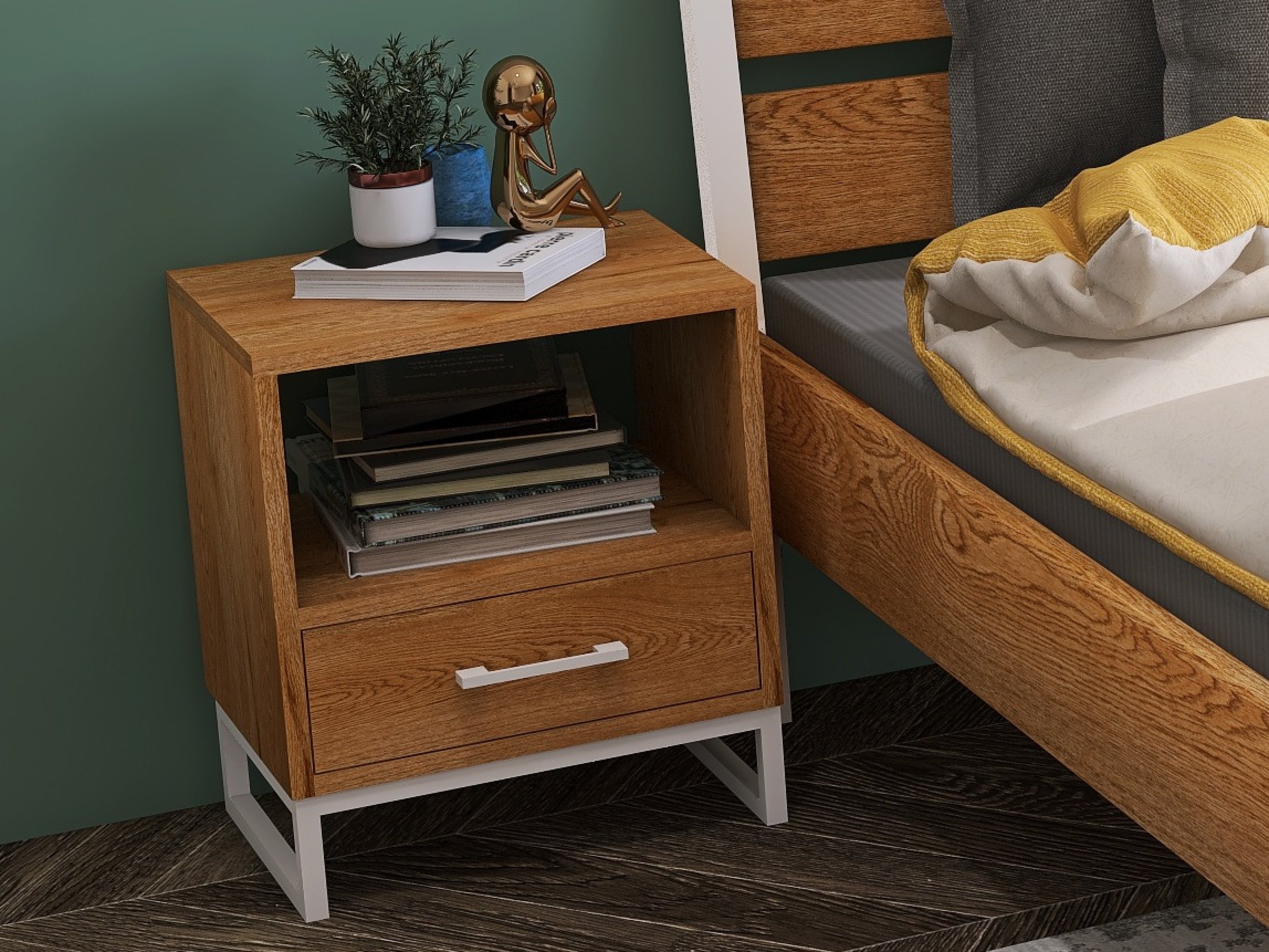 Biała szafka nocna z litego dębu
