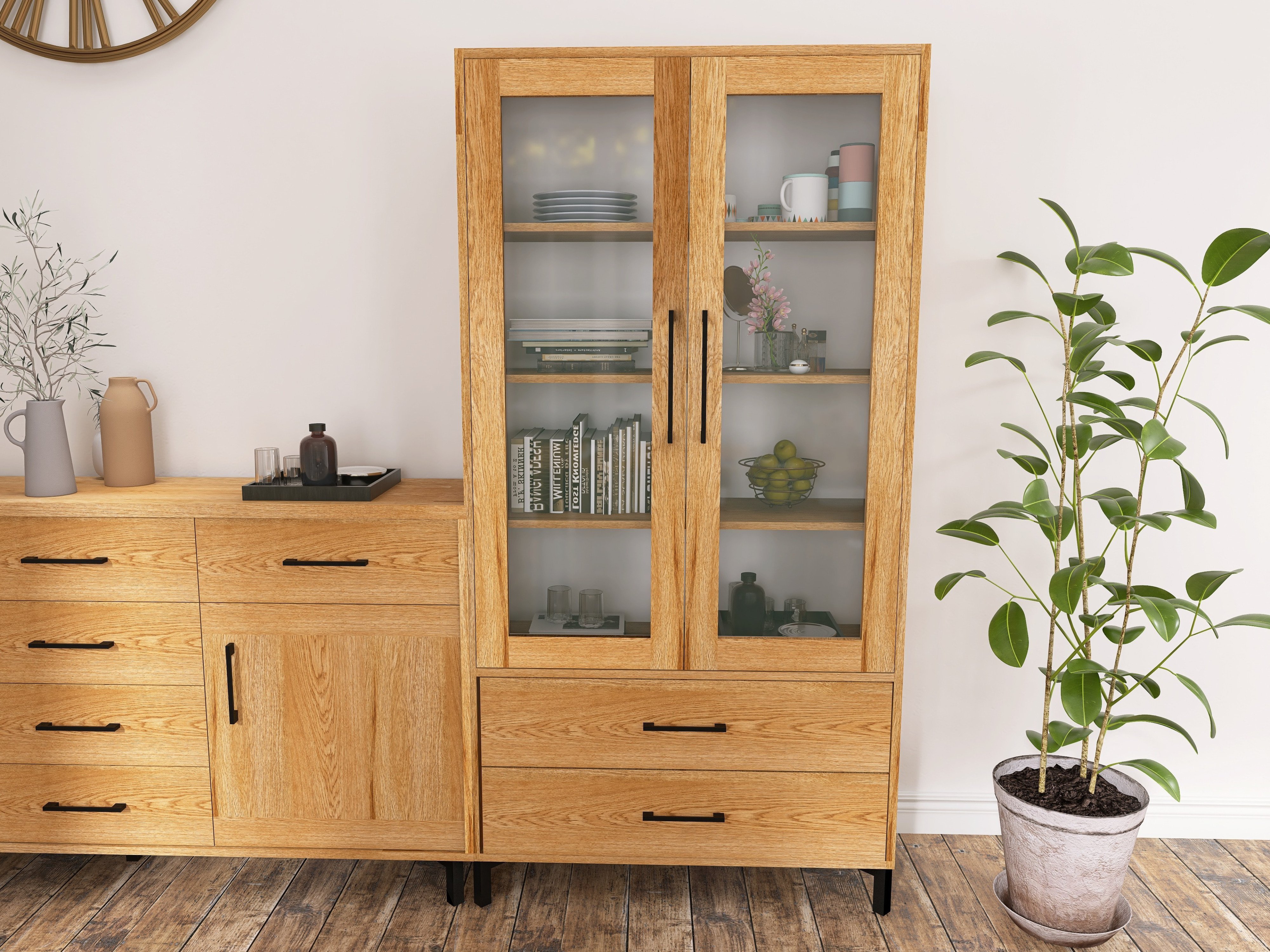 witryna do salonu z litego dębu