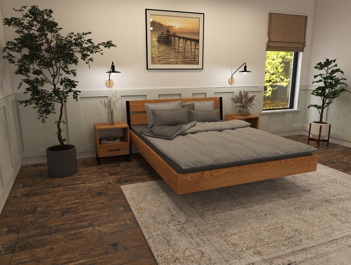 Łóżko z litego dębowego drewna