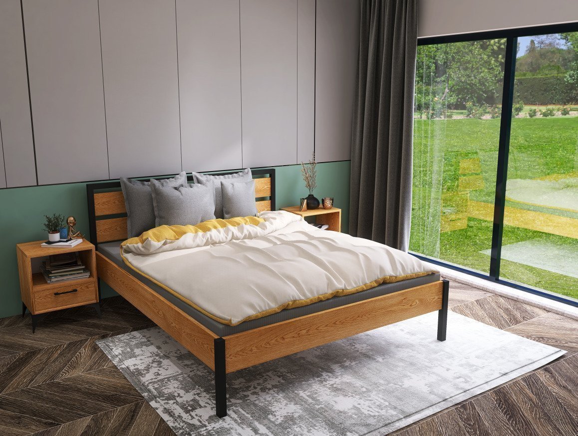 Łóżko z litego dębowego drewna