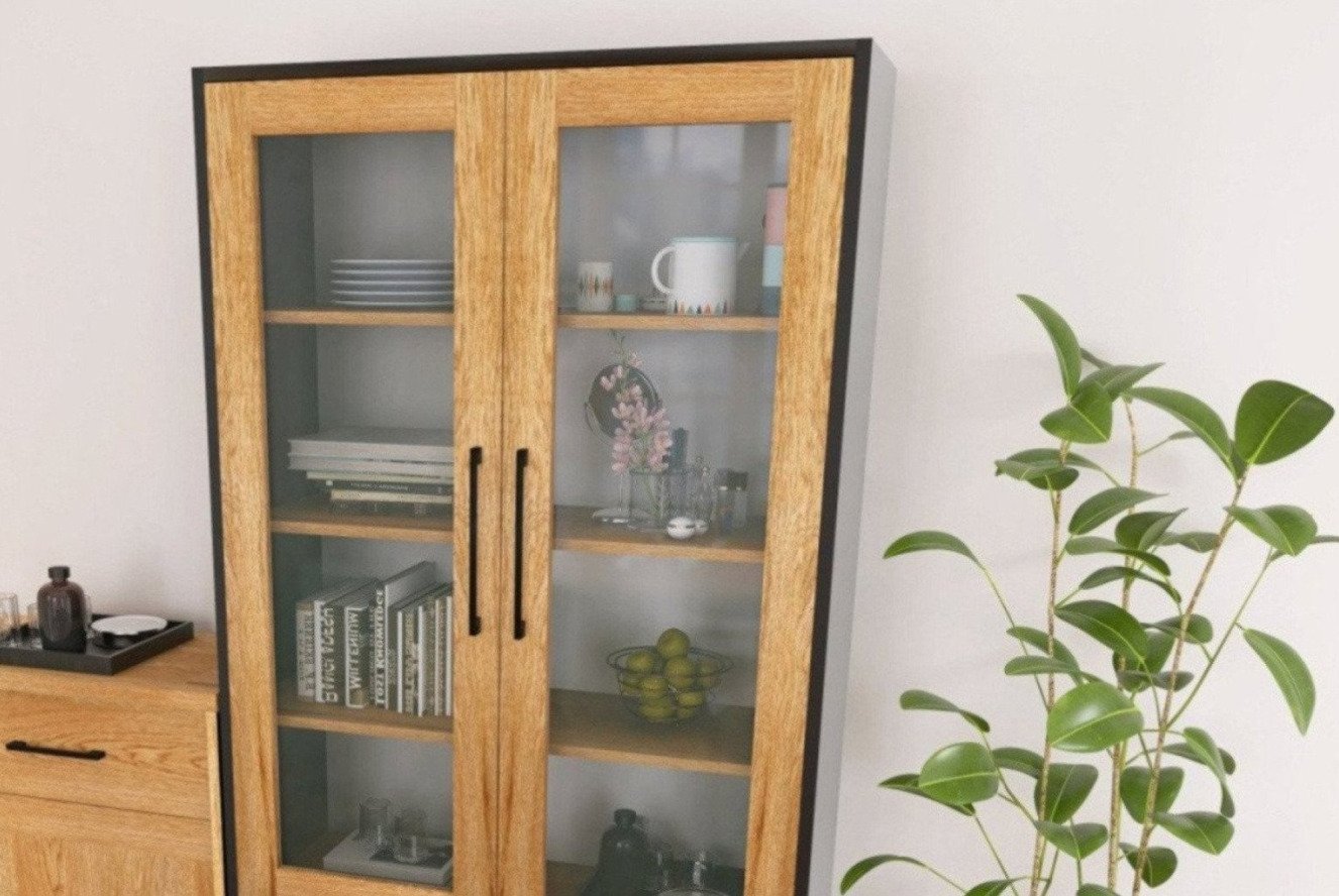 Meble z płyty laminowanej wykończone drewnem