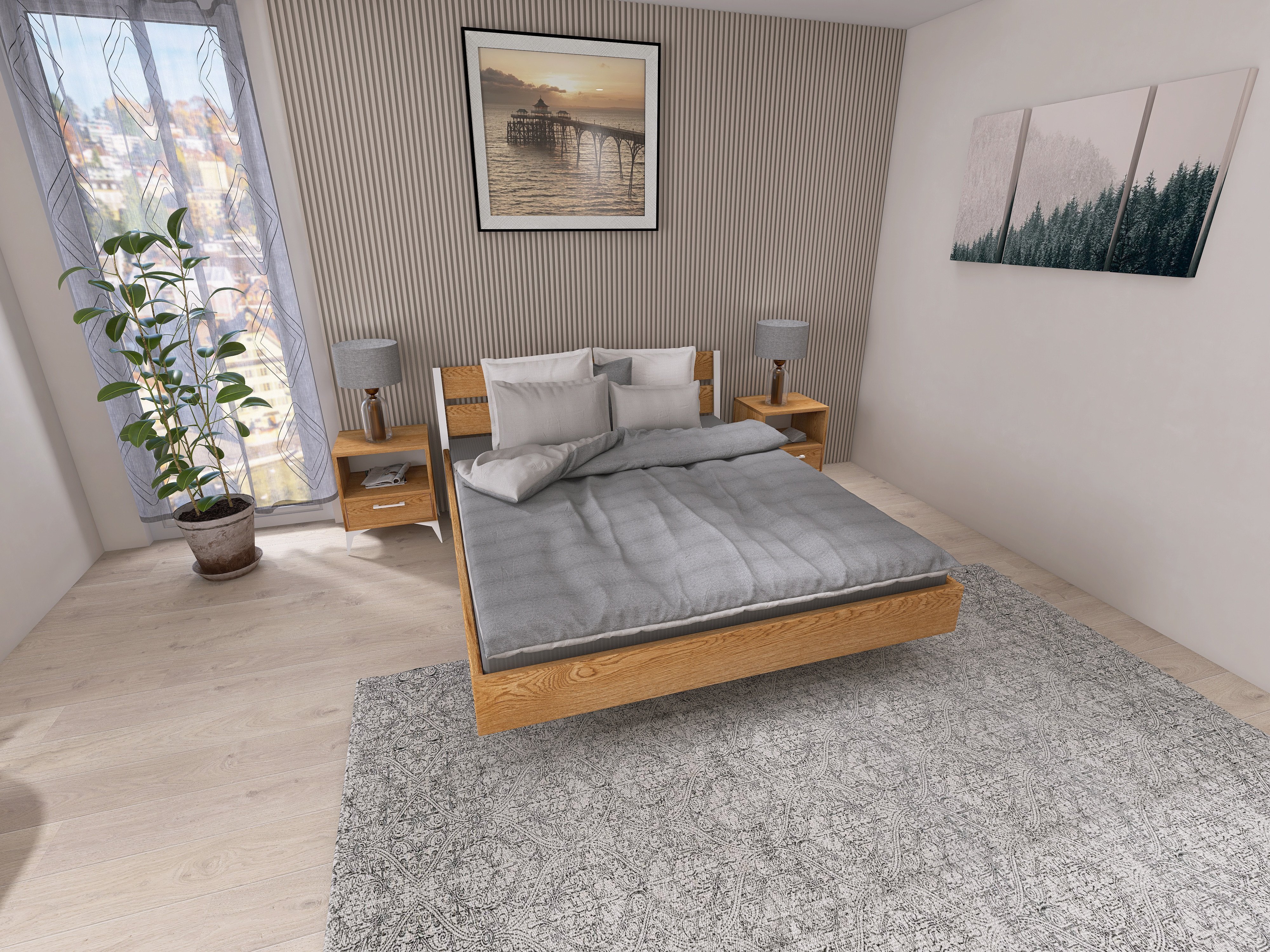 Łóżko z litego dębowego drewna