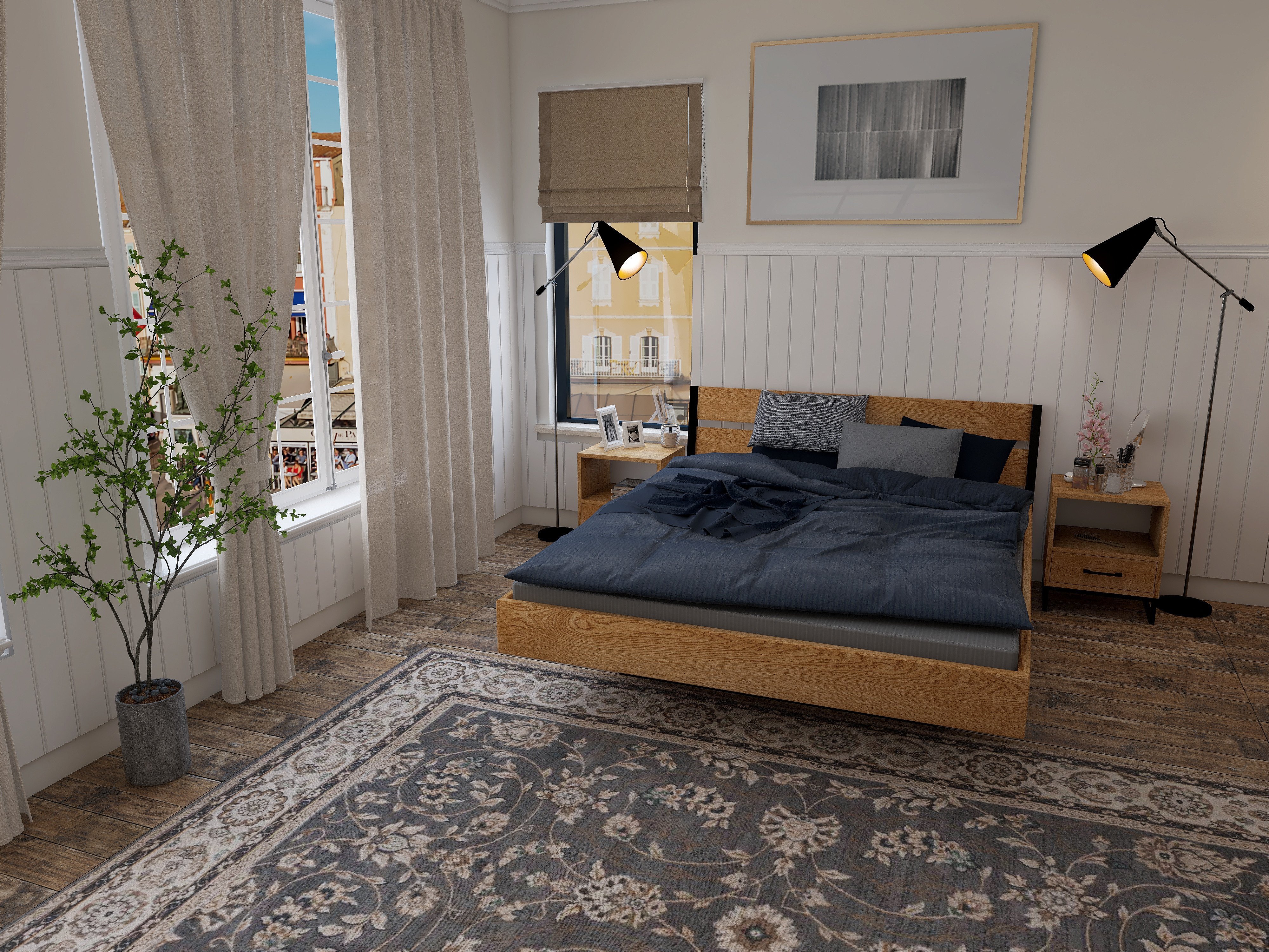 Łóżko z litego dębowego drewna