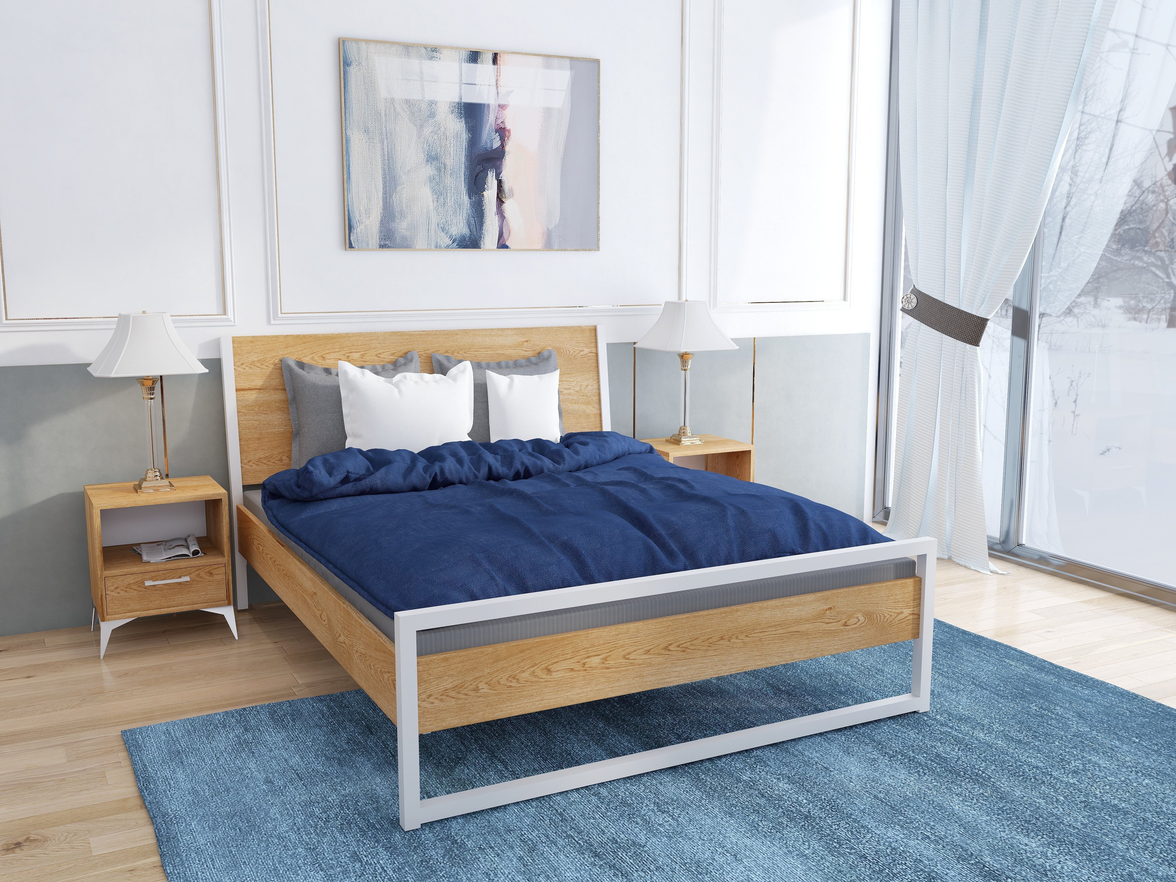 Łóżko z litego dębowego drewna