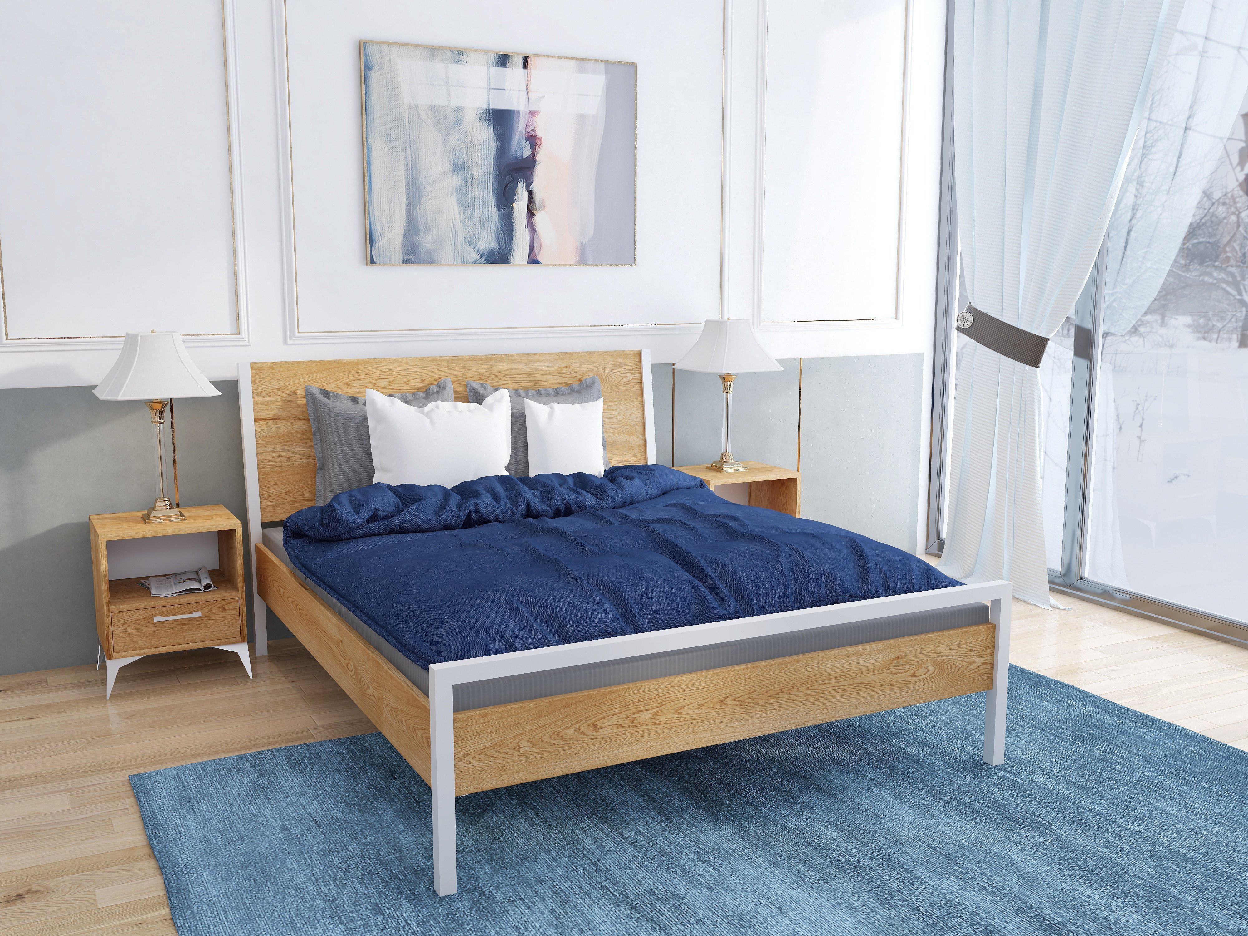 Łóżko z litego dębowego drewna