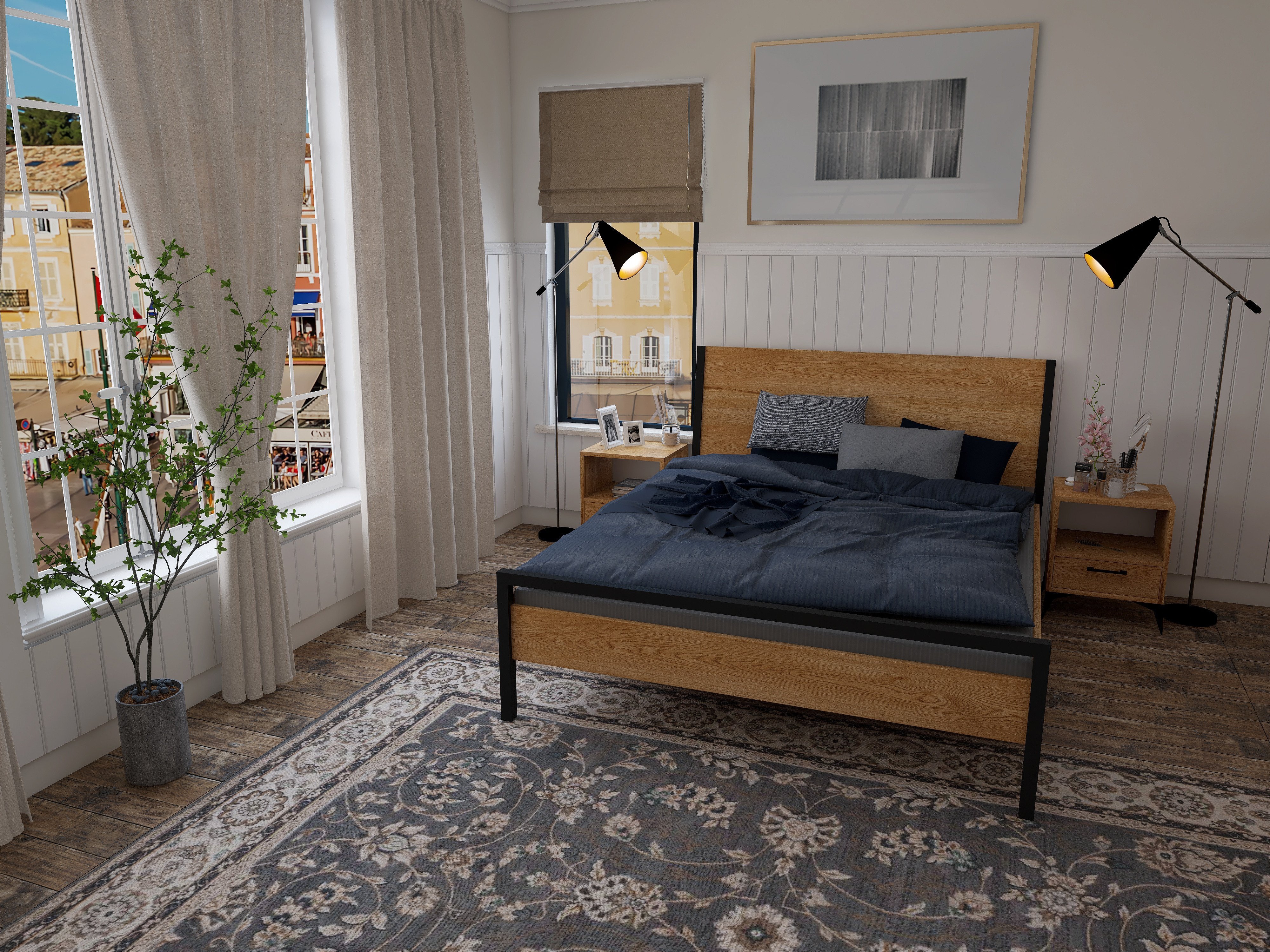 Łóżko z litego dębowego drewna