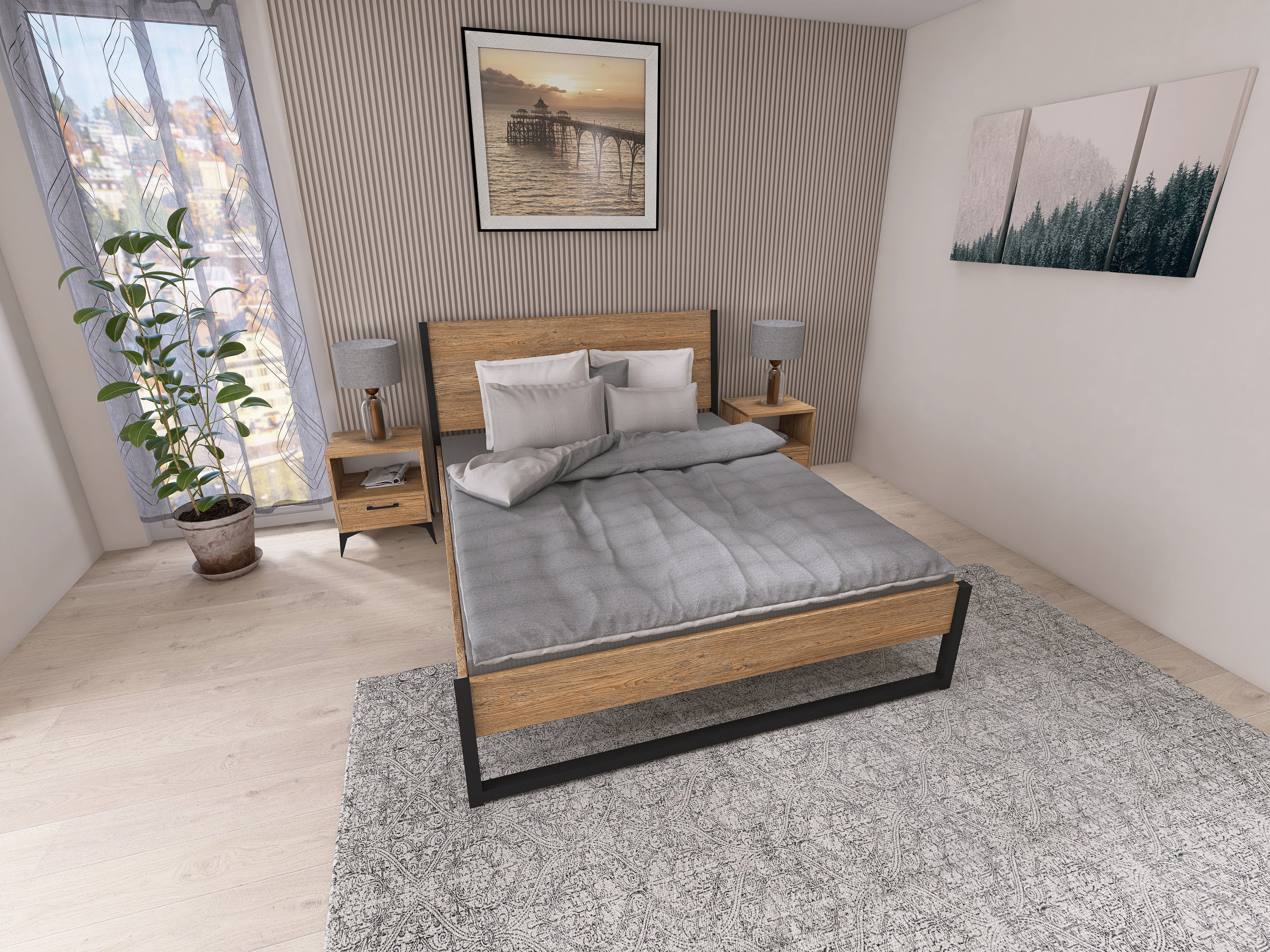 Łóżko z litego dębowego drewna