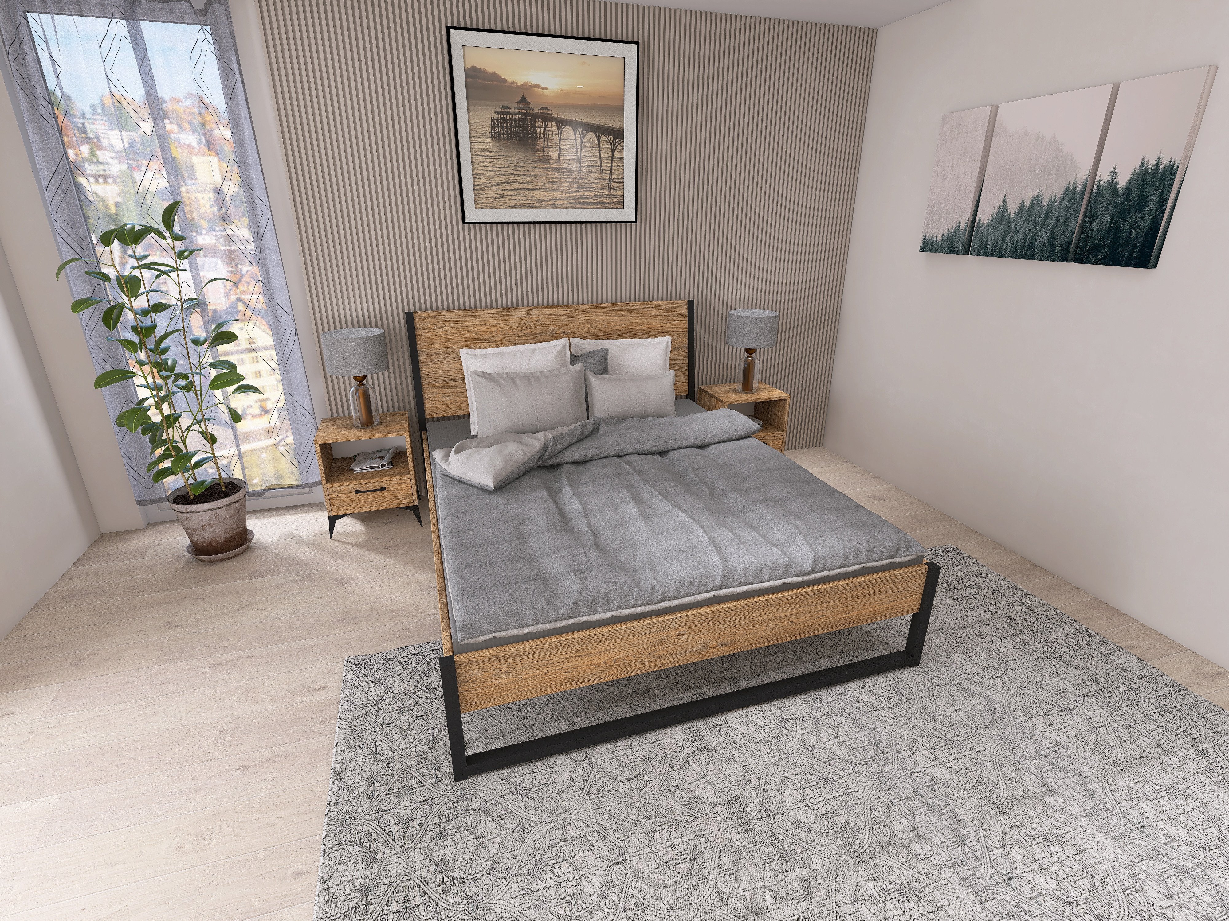 Łóżko z litego dębowego drewna