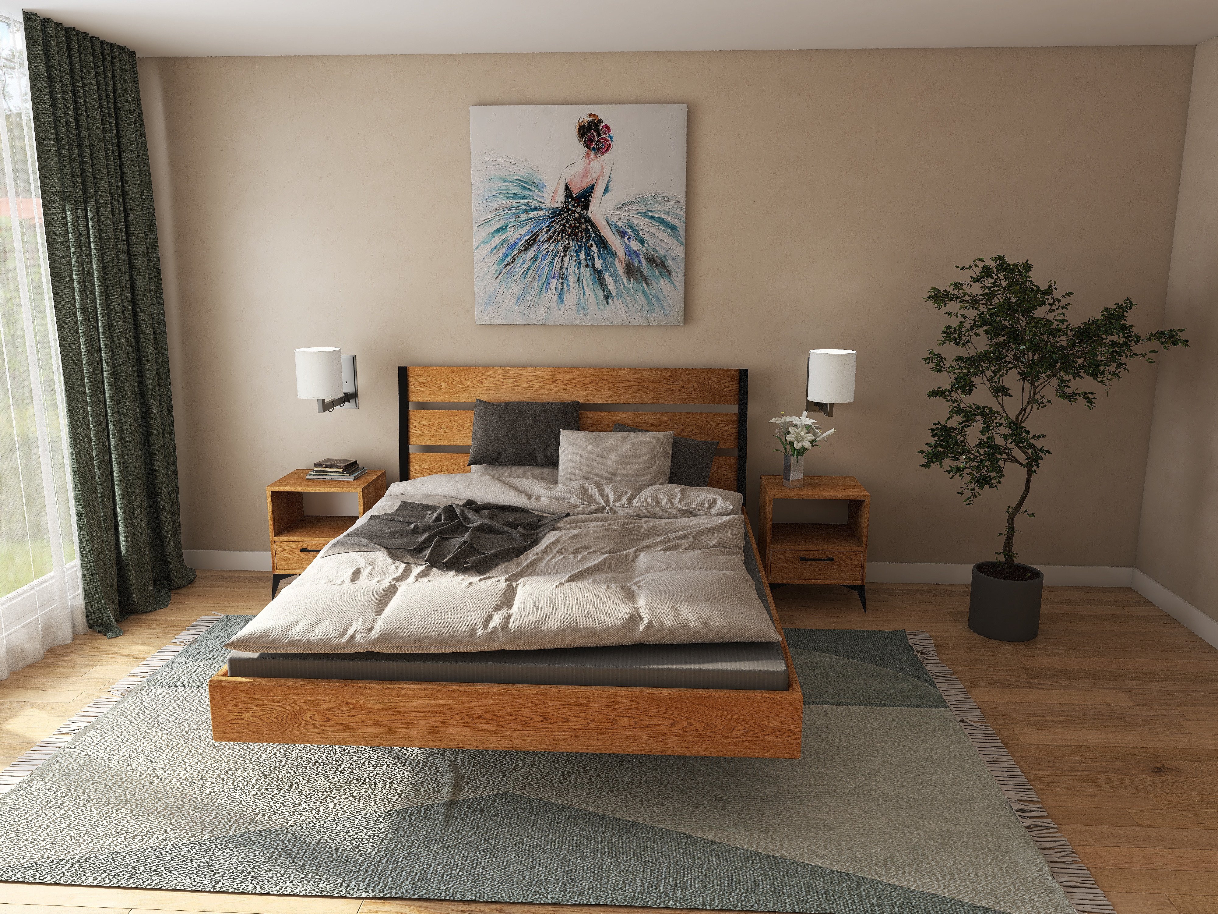 Łóżko z litego dębowego drewna