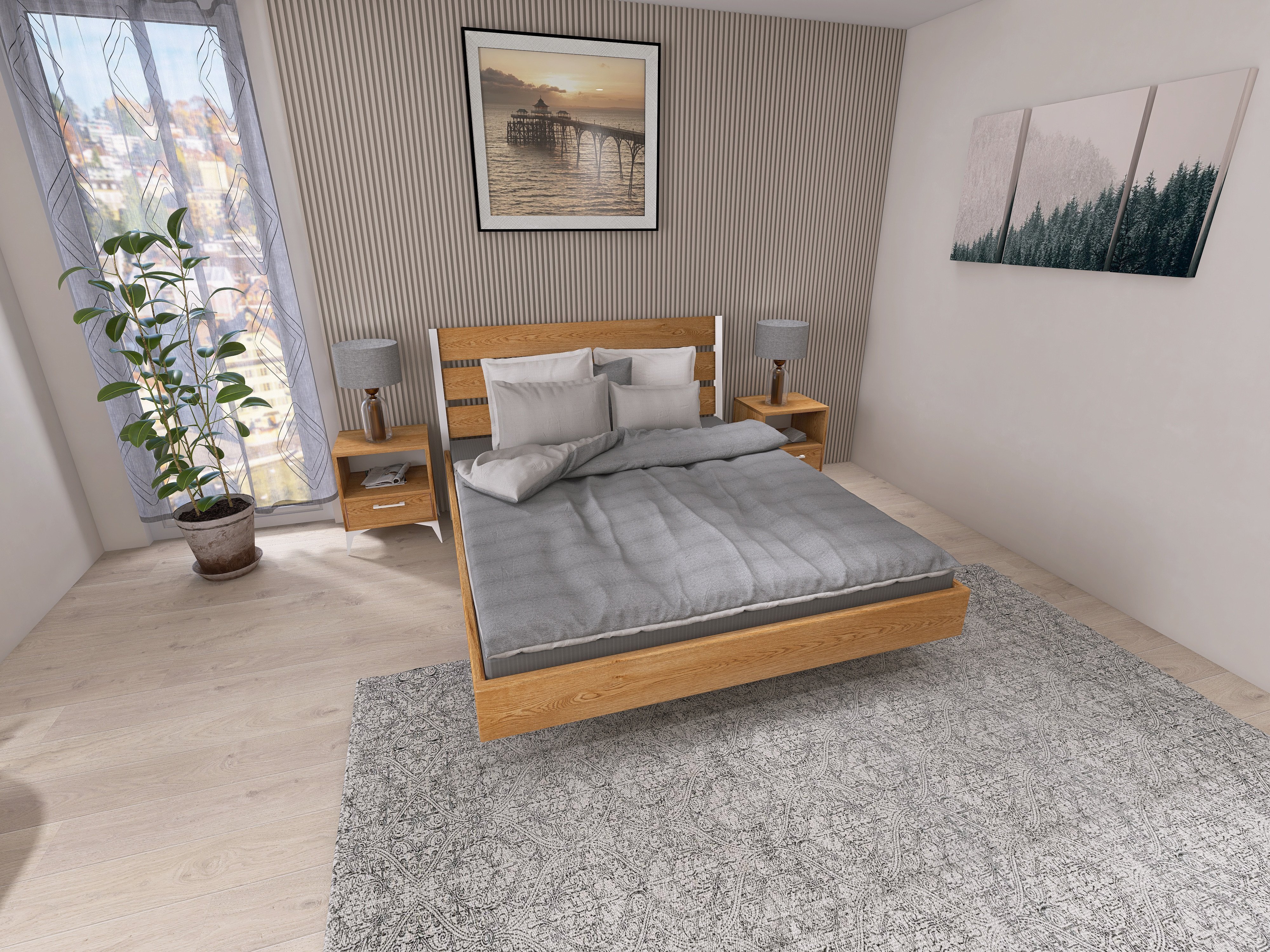 Łóżko z litego dębowego drewna