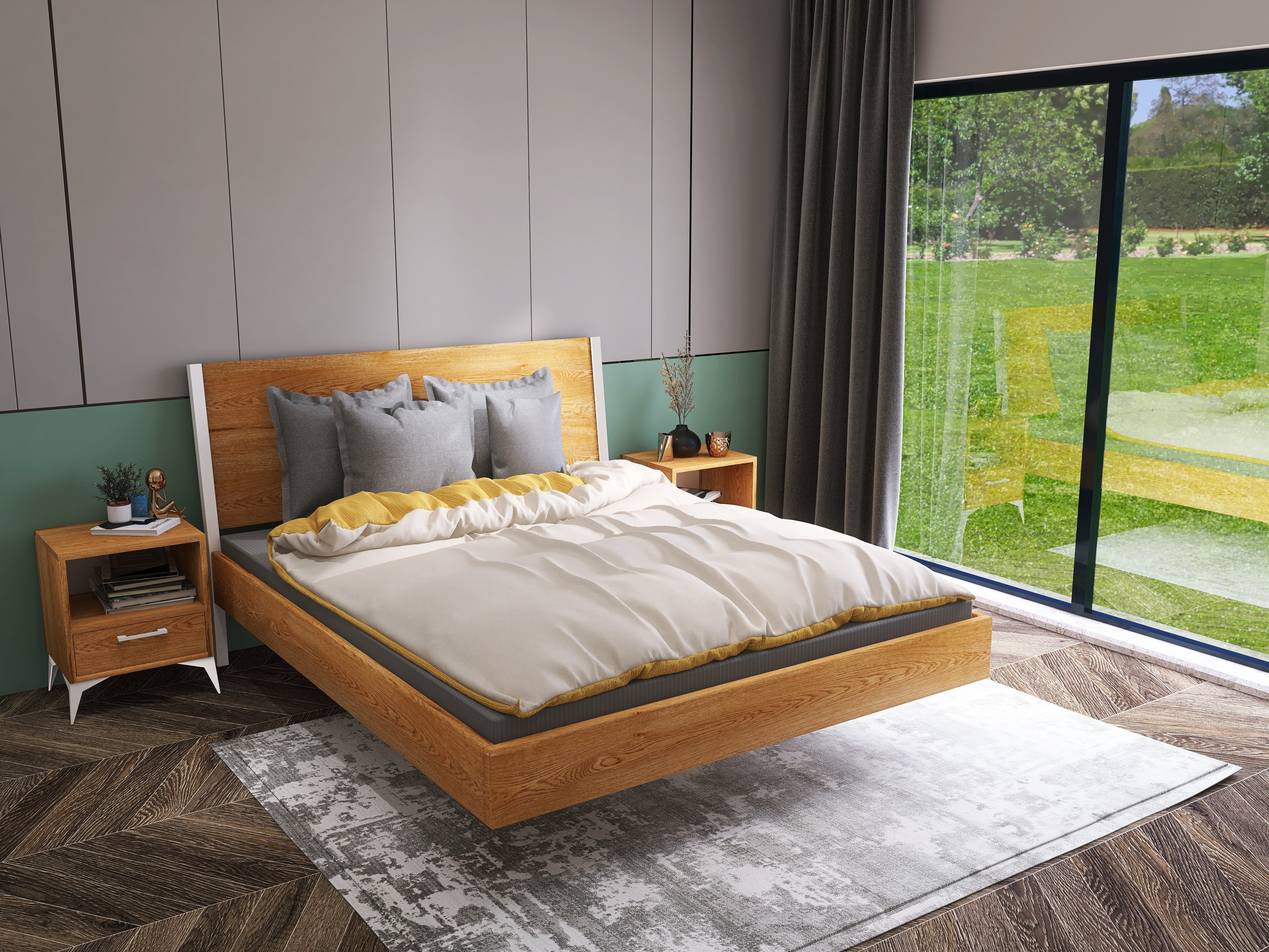 Łóżko z litego dębowego drewna