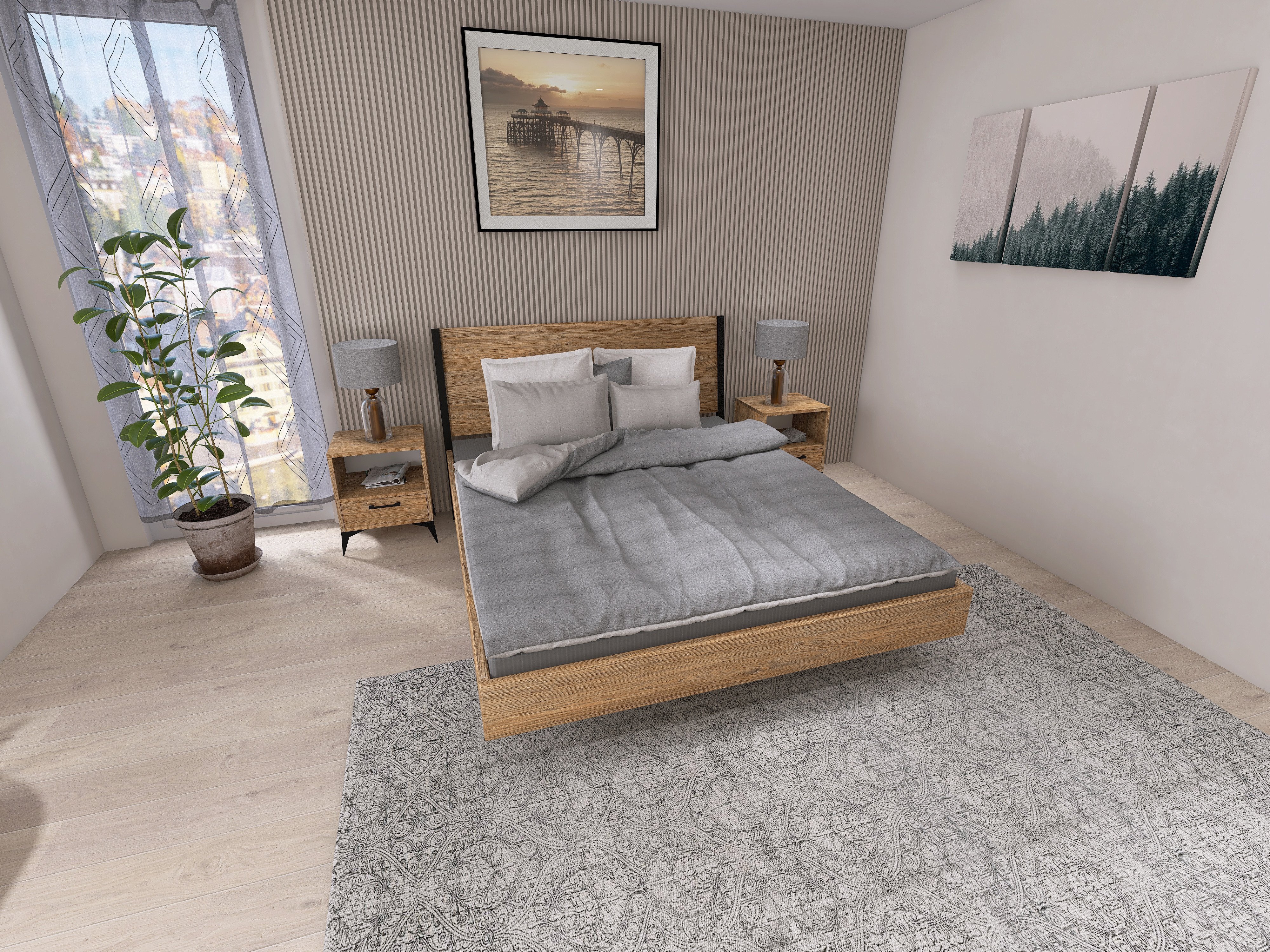 Łóżko z litego dębowego drewna