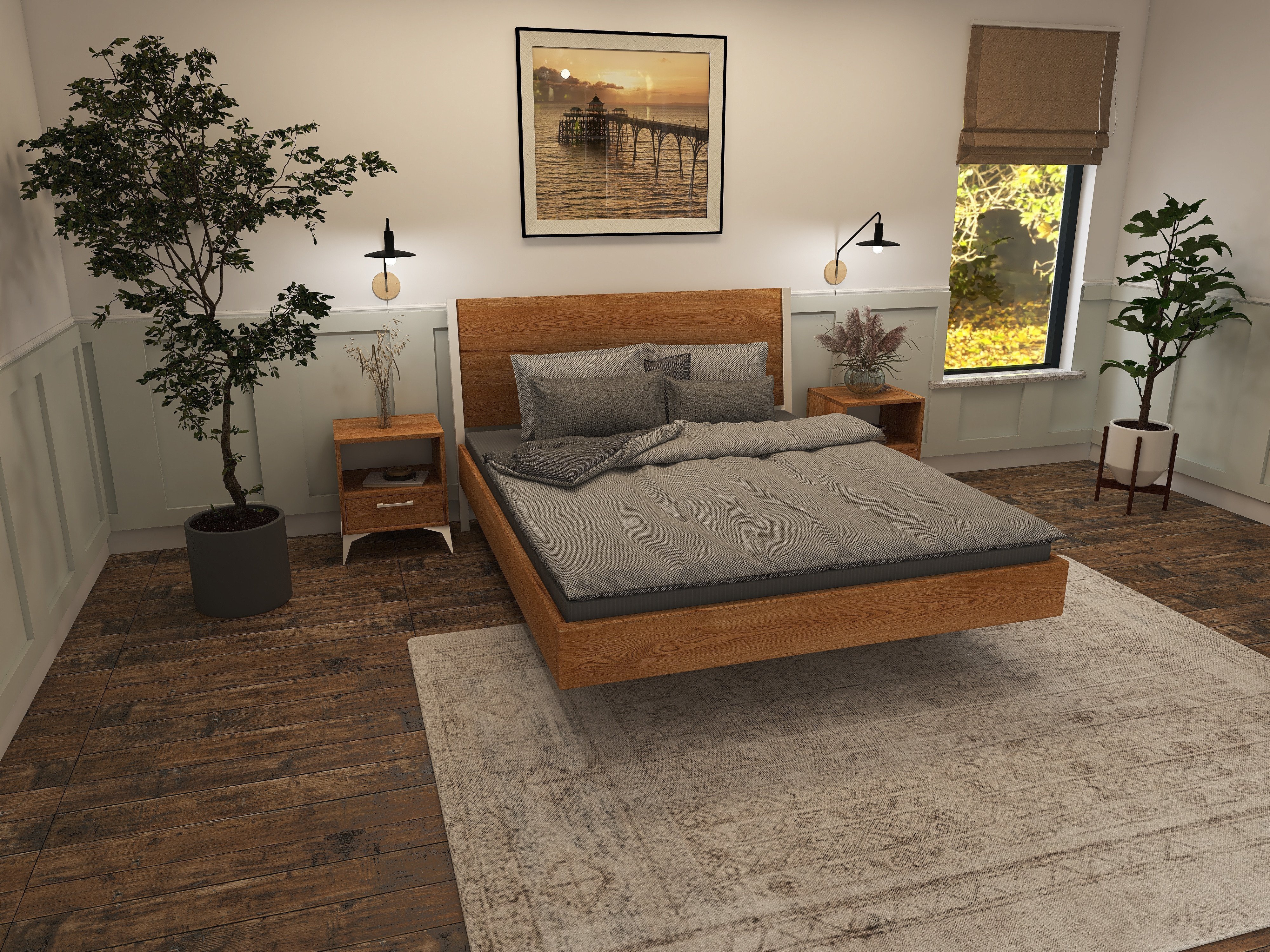 Łóżko z litego dębowego drewna