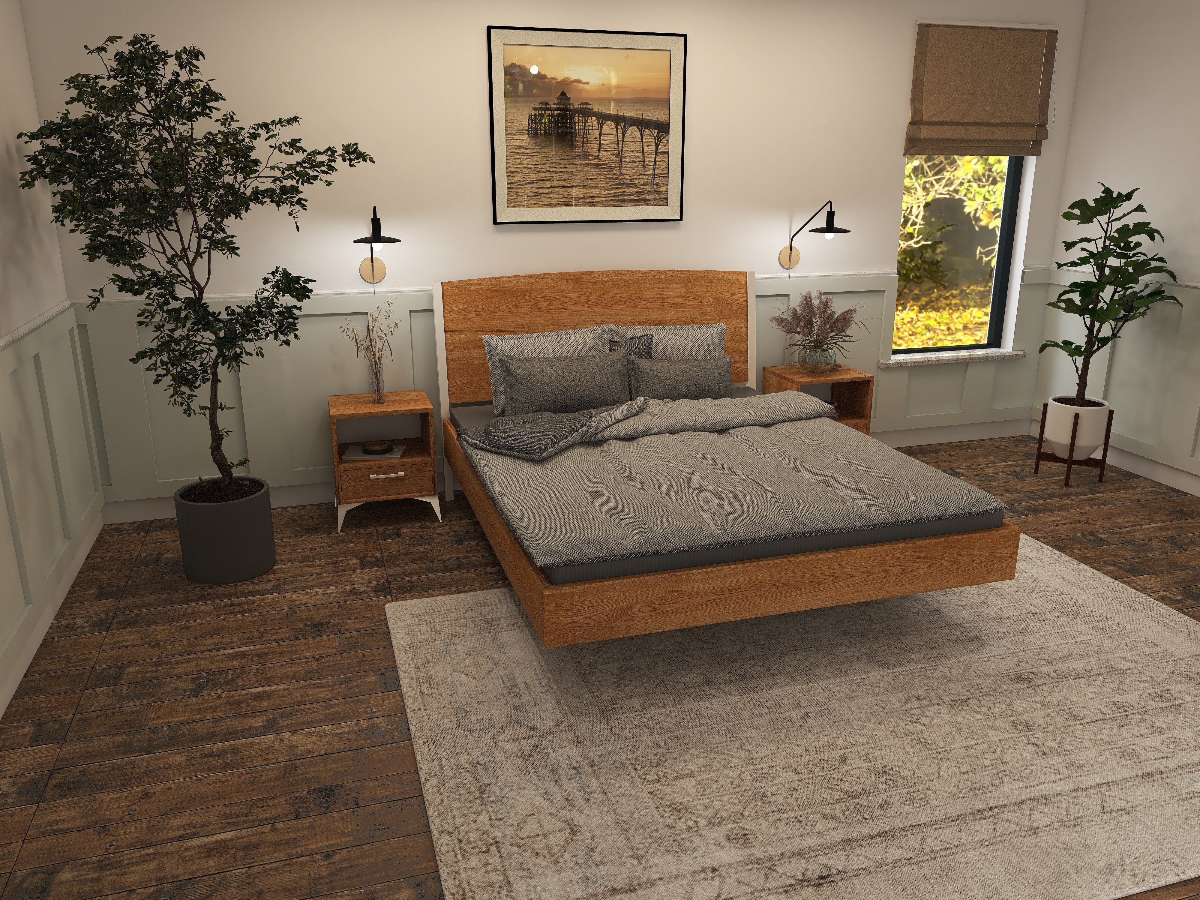 Łóżko z litego dębowego drewna