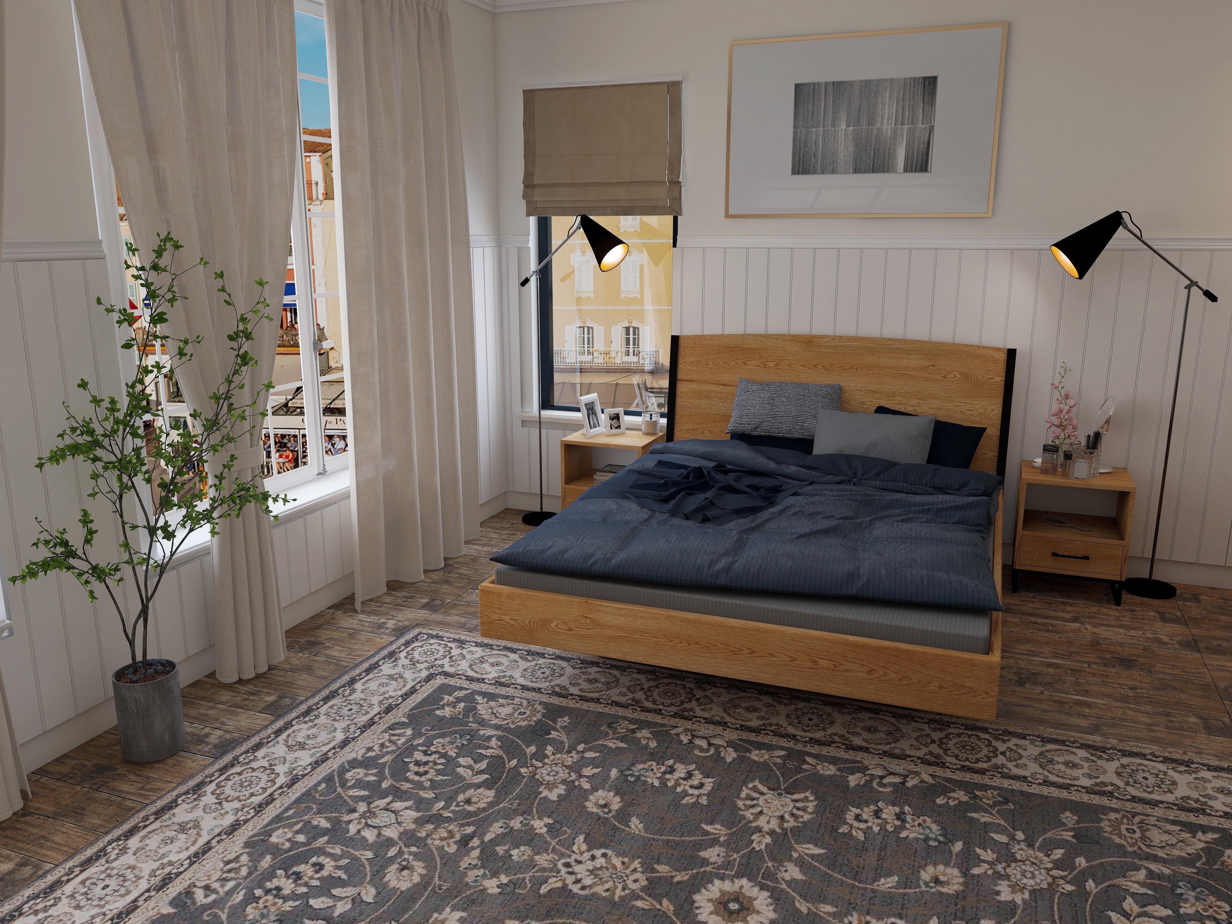 Łóżko z litego dębowego drewna