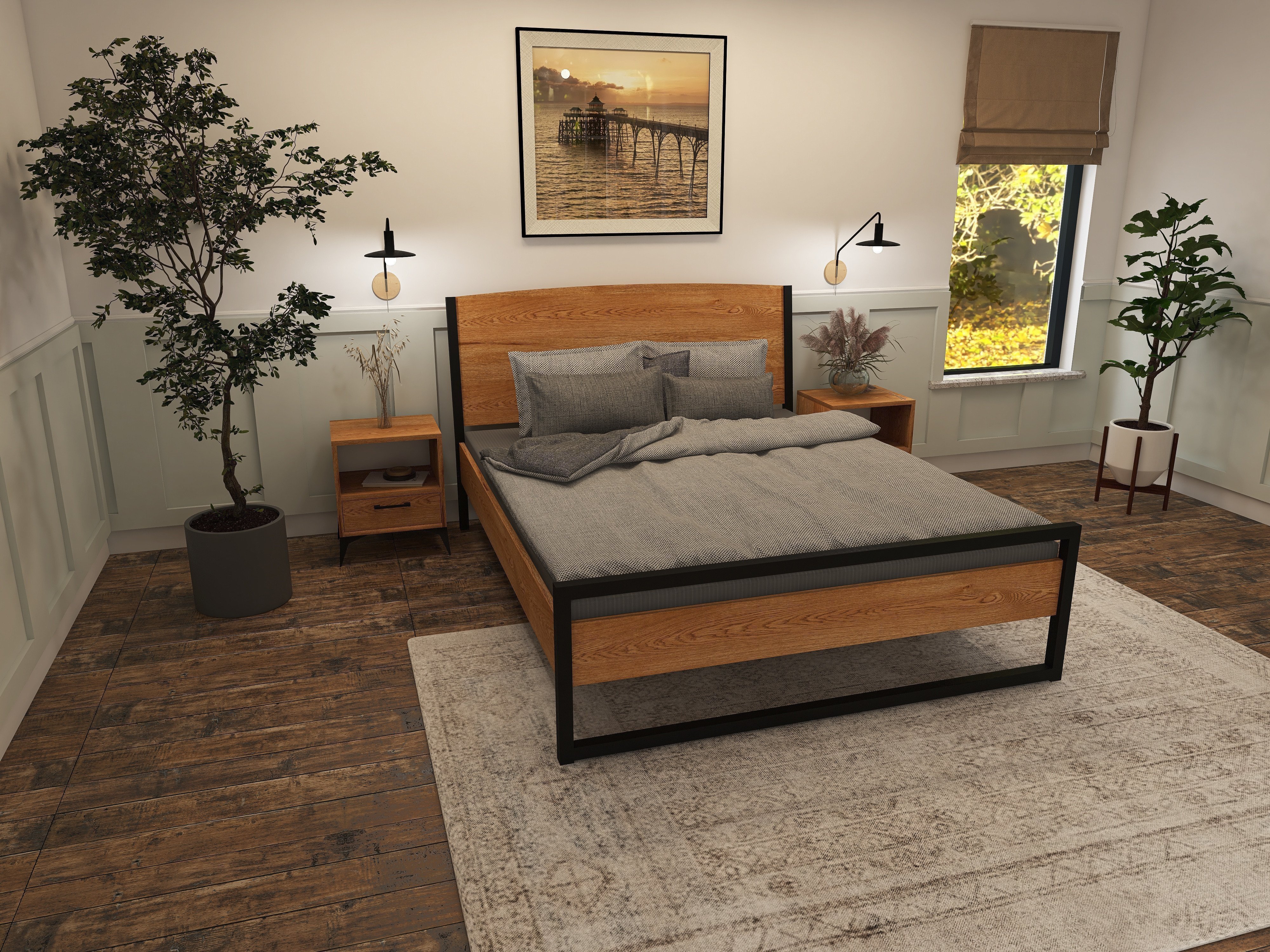 Łóżko z litego dębowego drewna