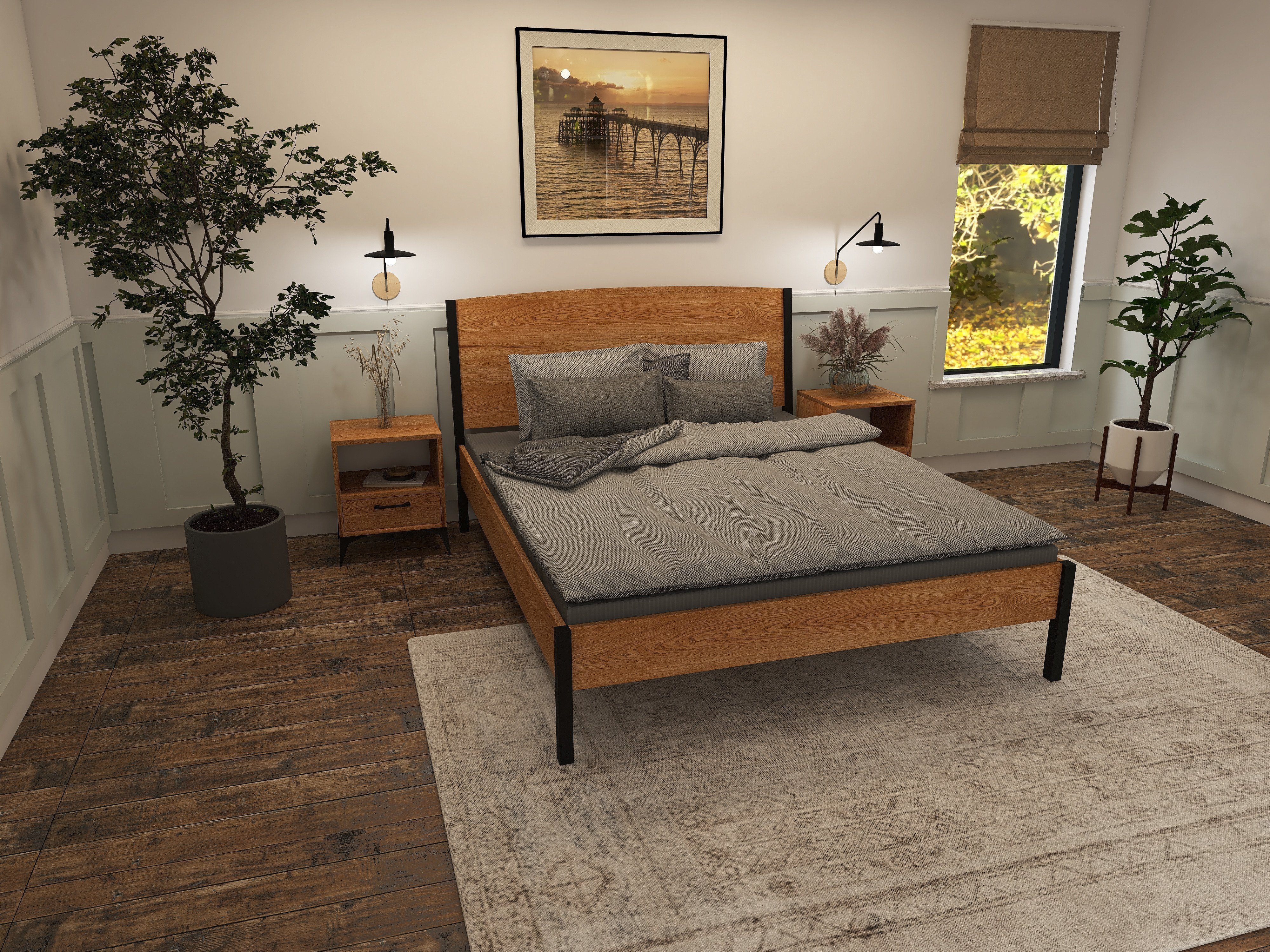 Łóżko z litego dębowego drewna