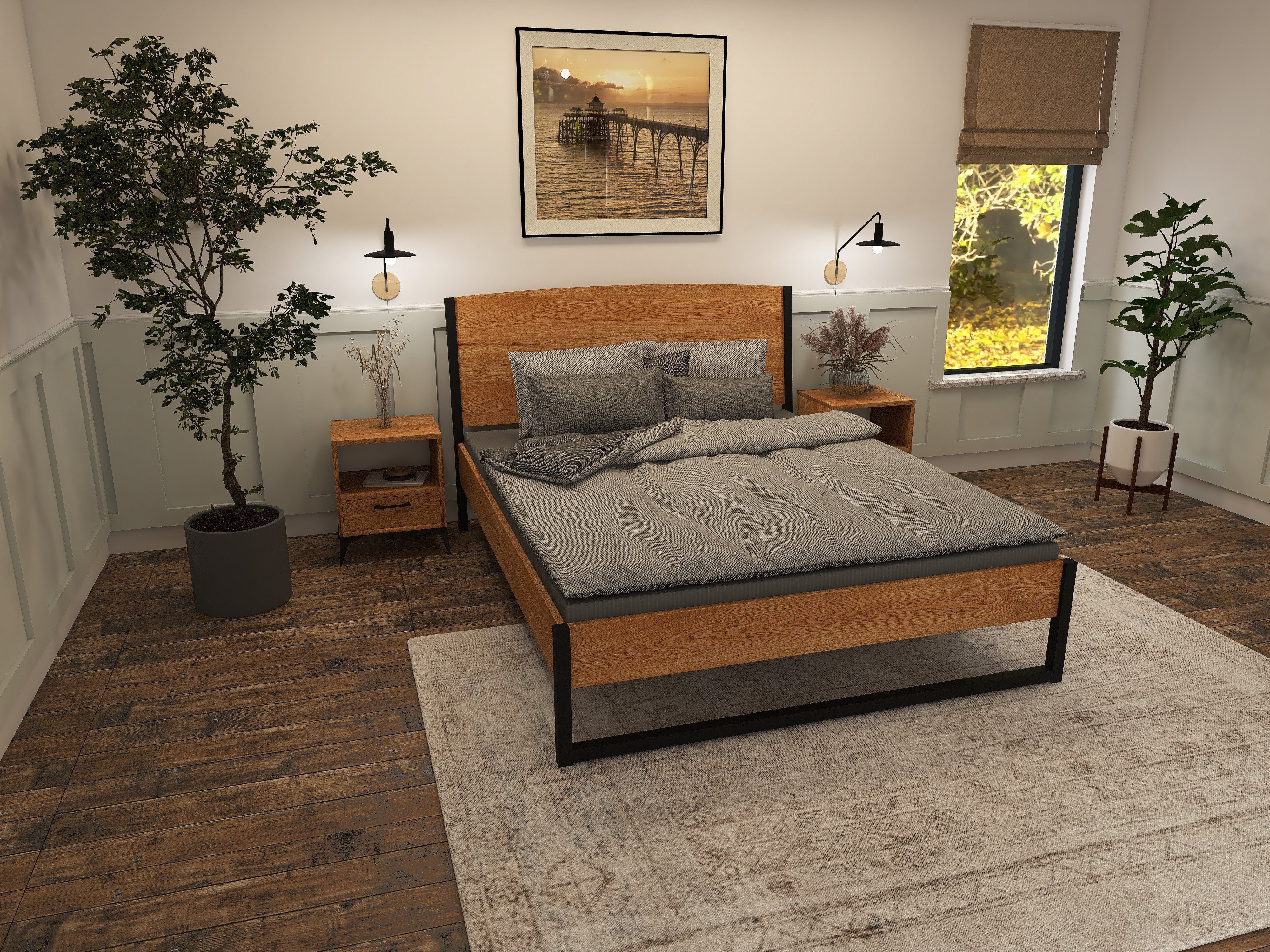 Łóżko z litego dębowego drewna