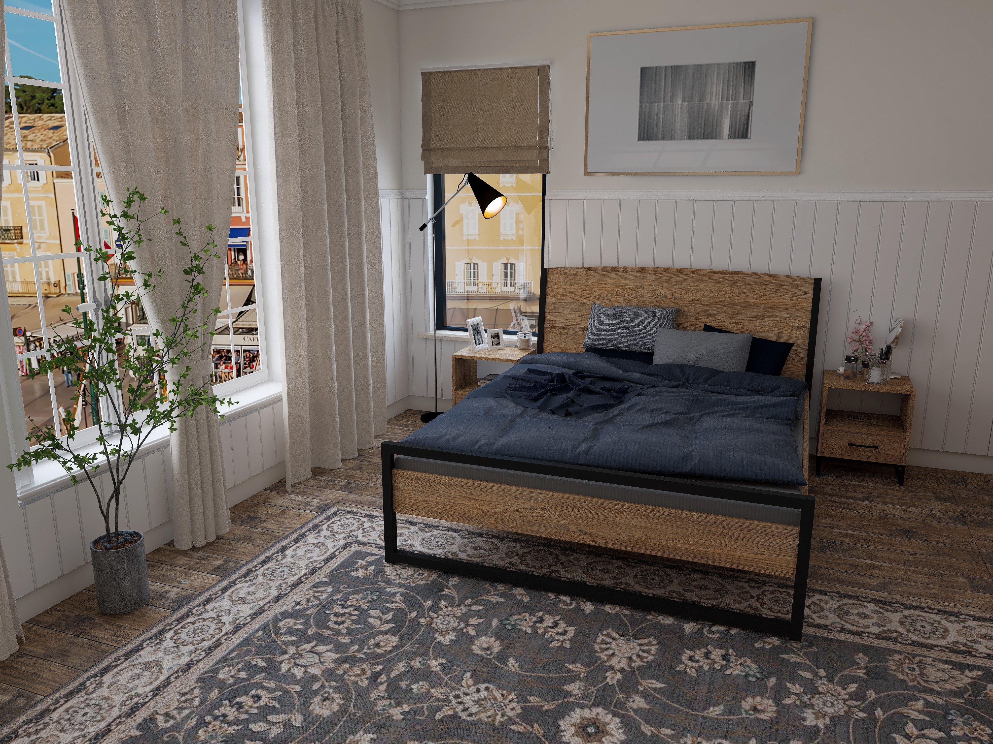 Łóżko z litego dębowego drewna