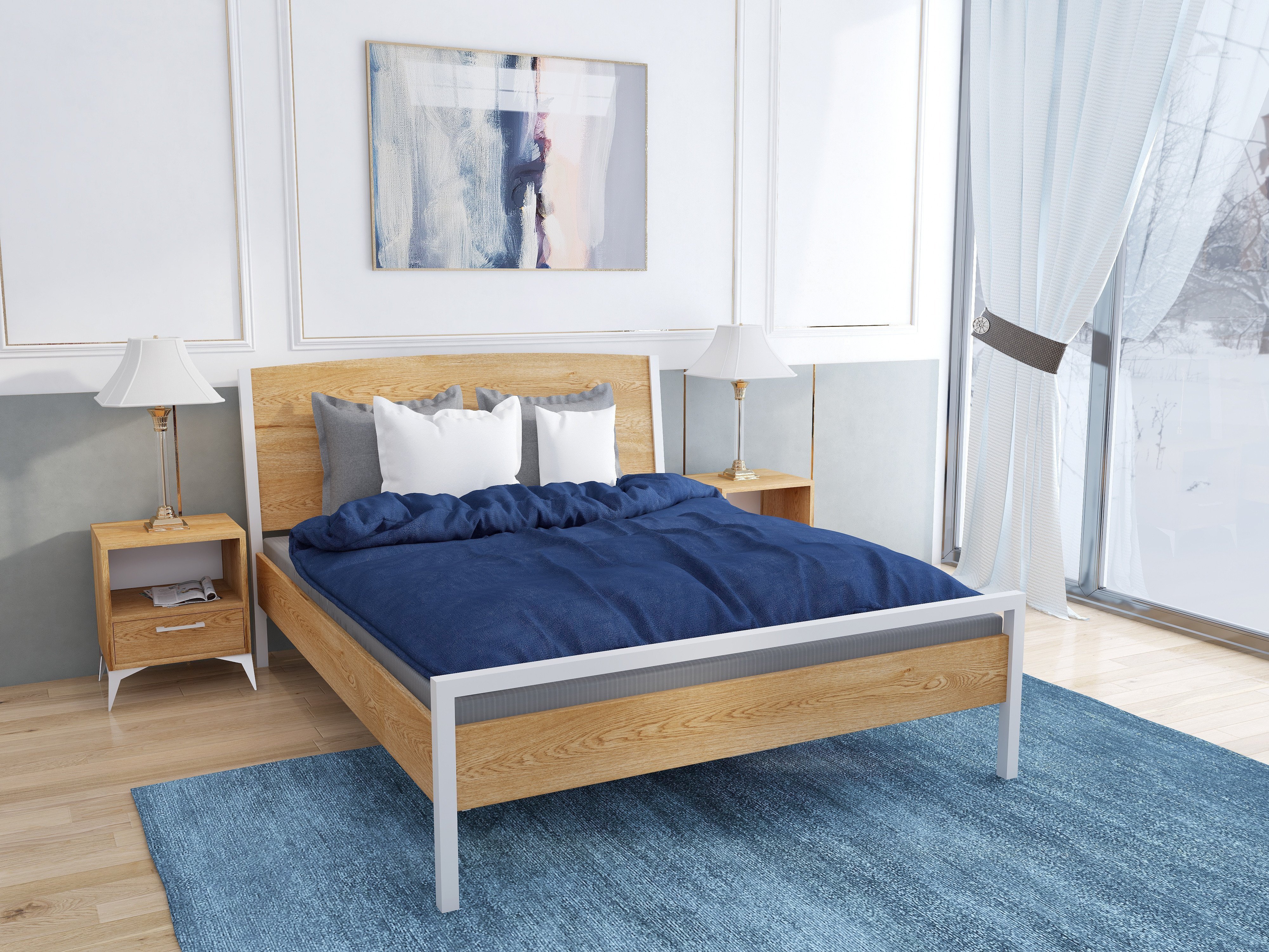 Łóżko z litego dębowego drewna