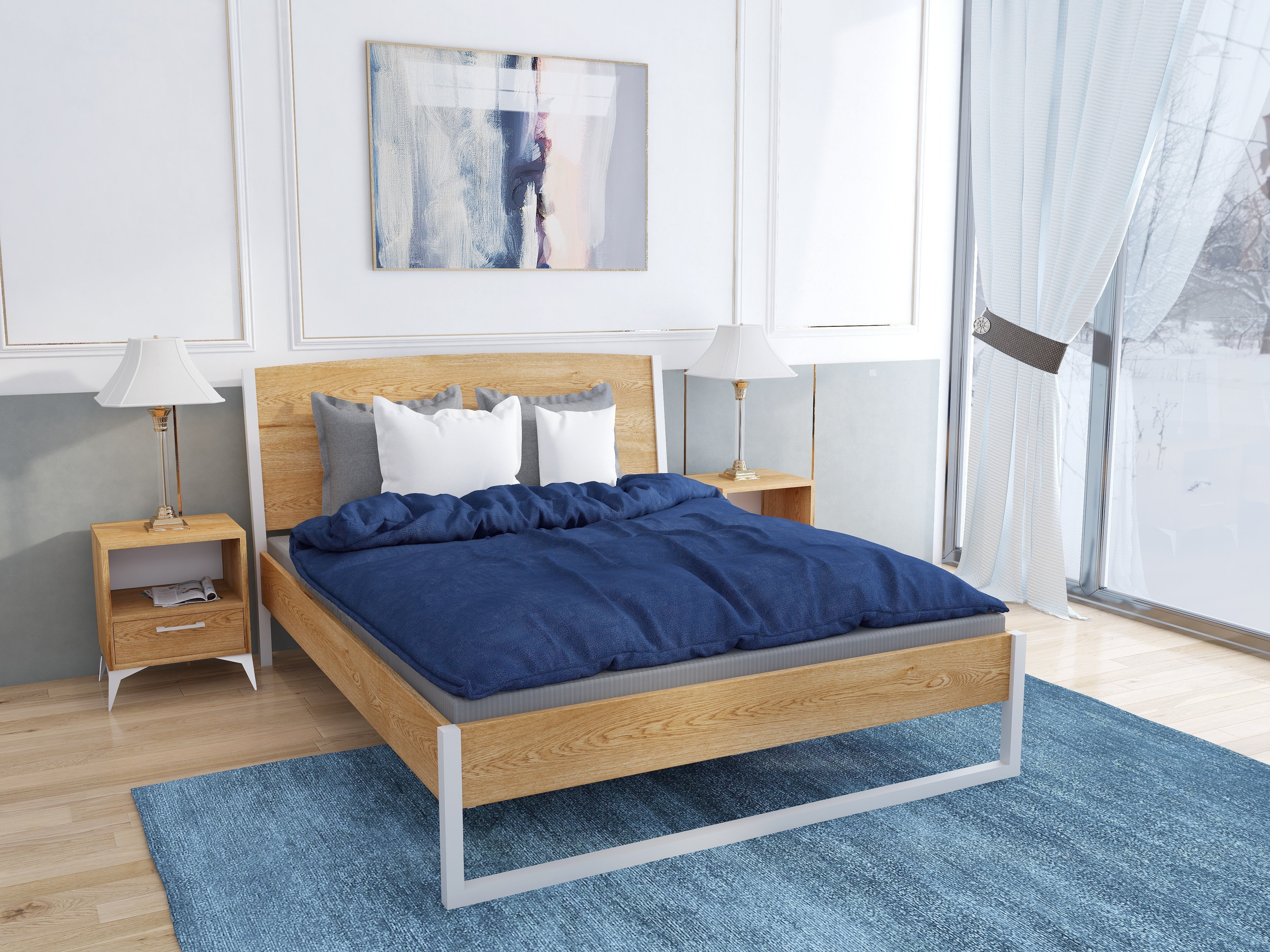 Łóżko z litego dębowego drewna