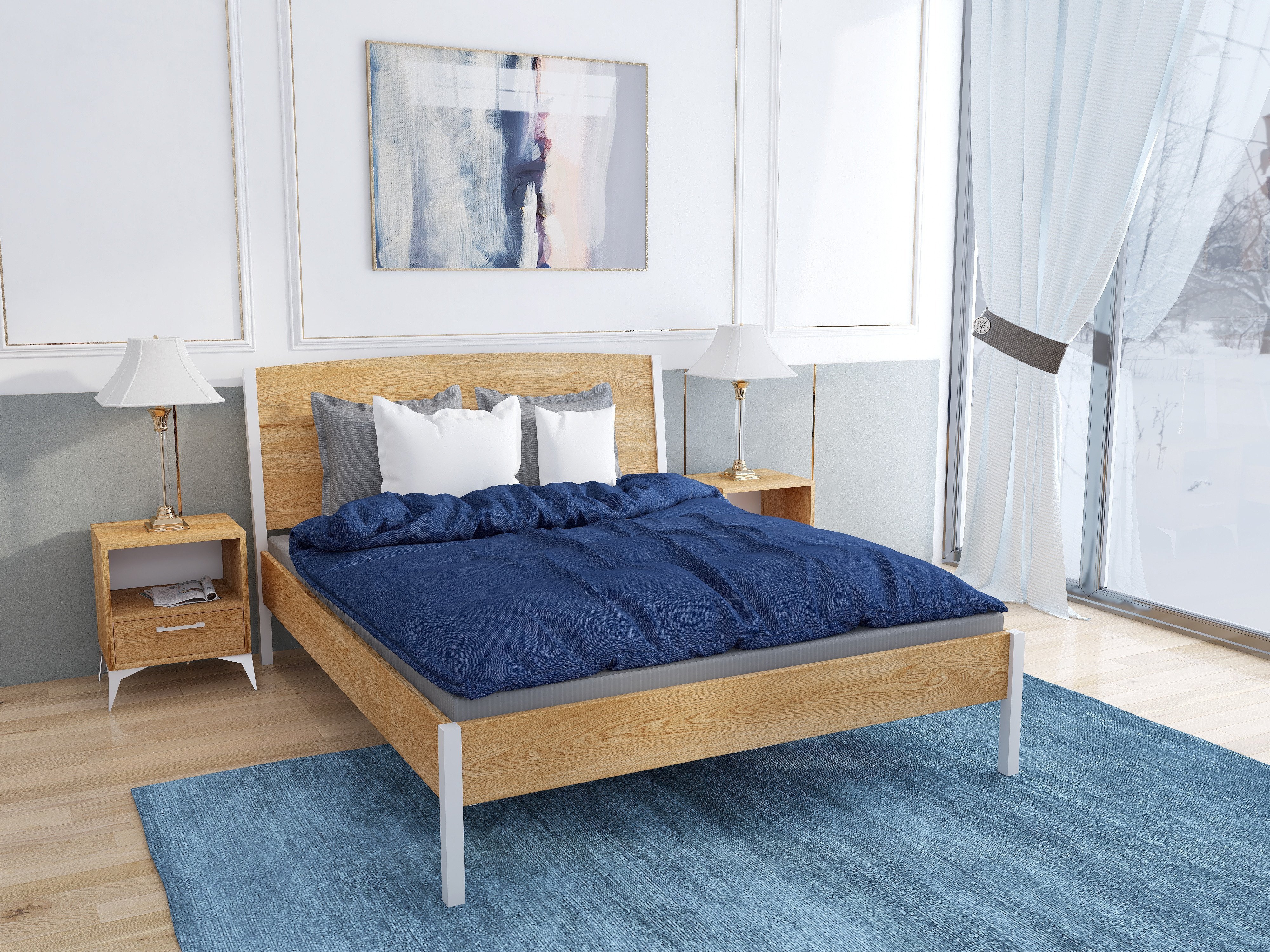 Łóżko z litego dębowego drewna