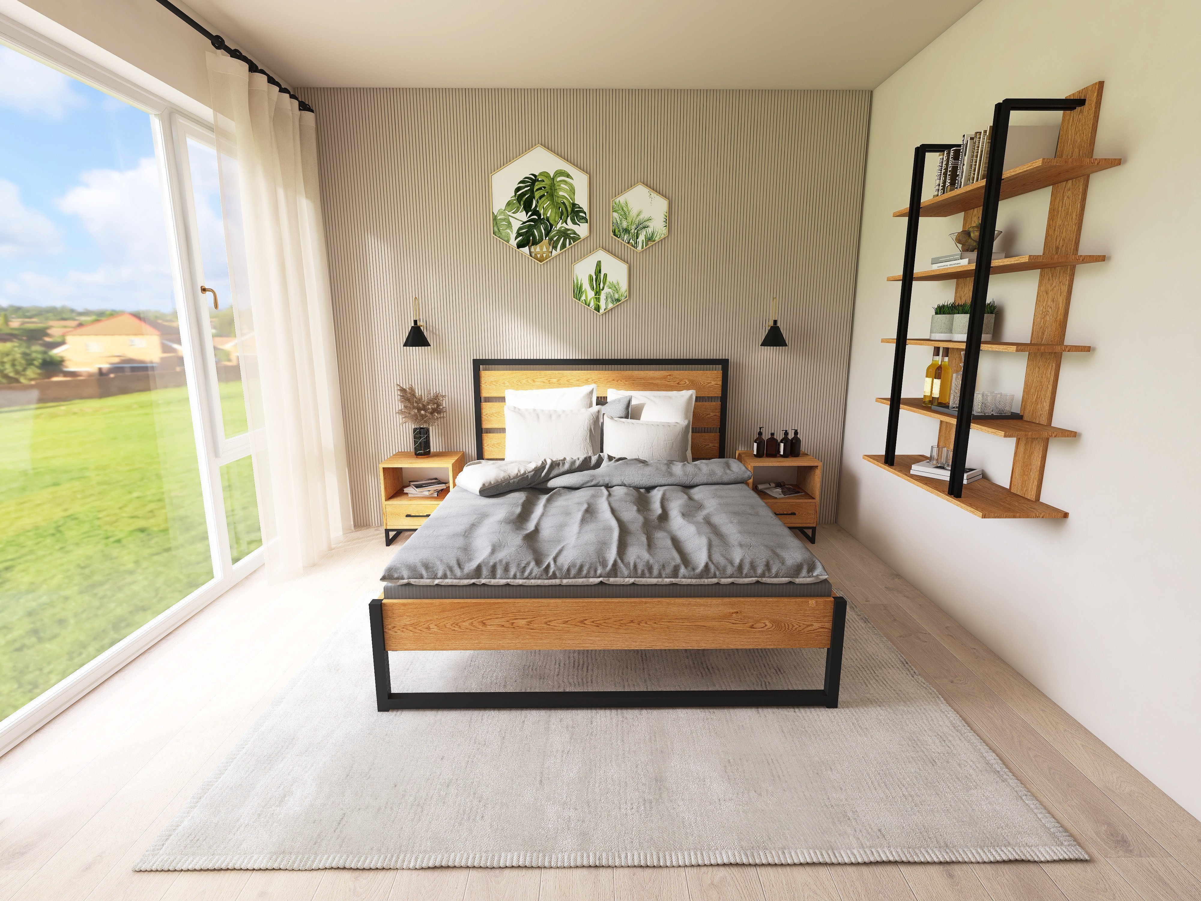 Łóżko z litego dębowego drewna