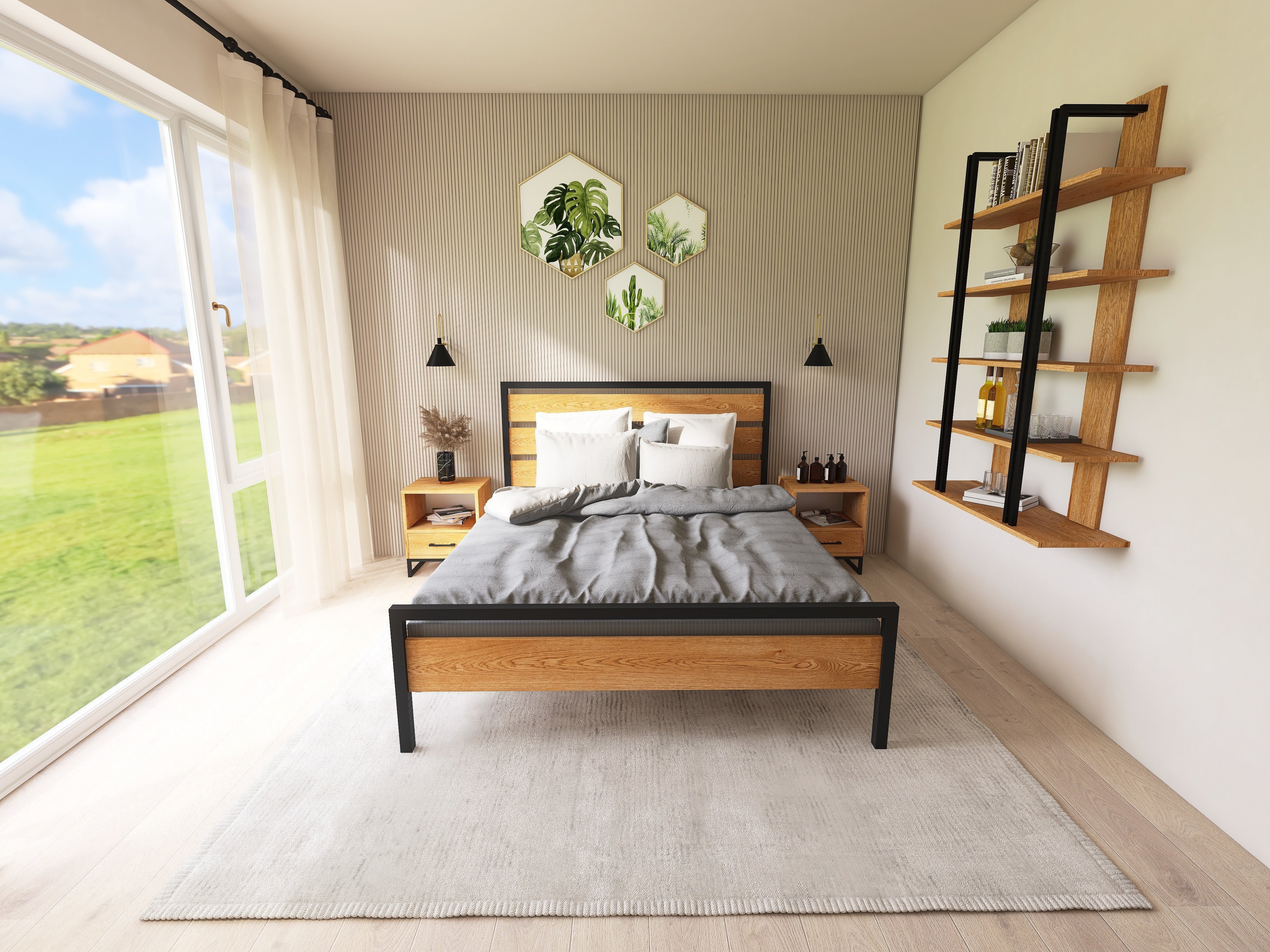 Łóżko z litego dębowego drewna