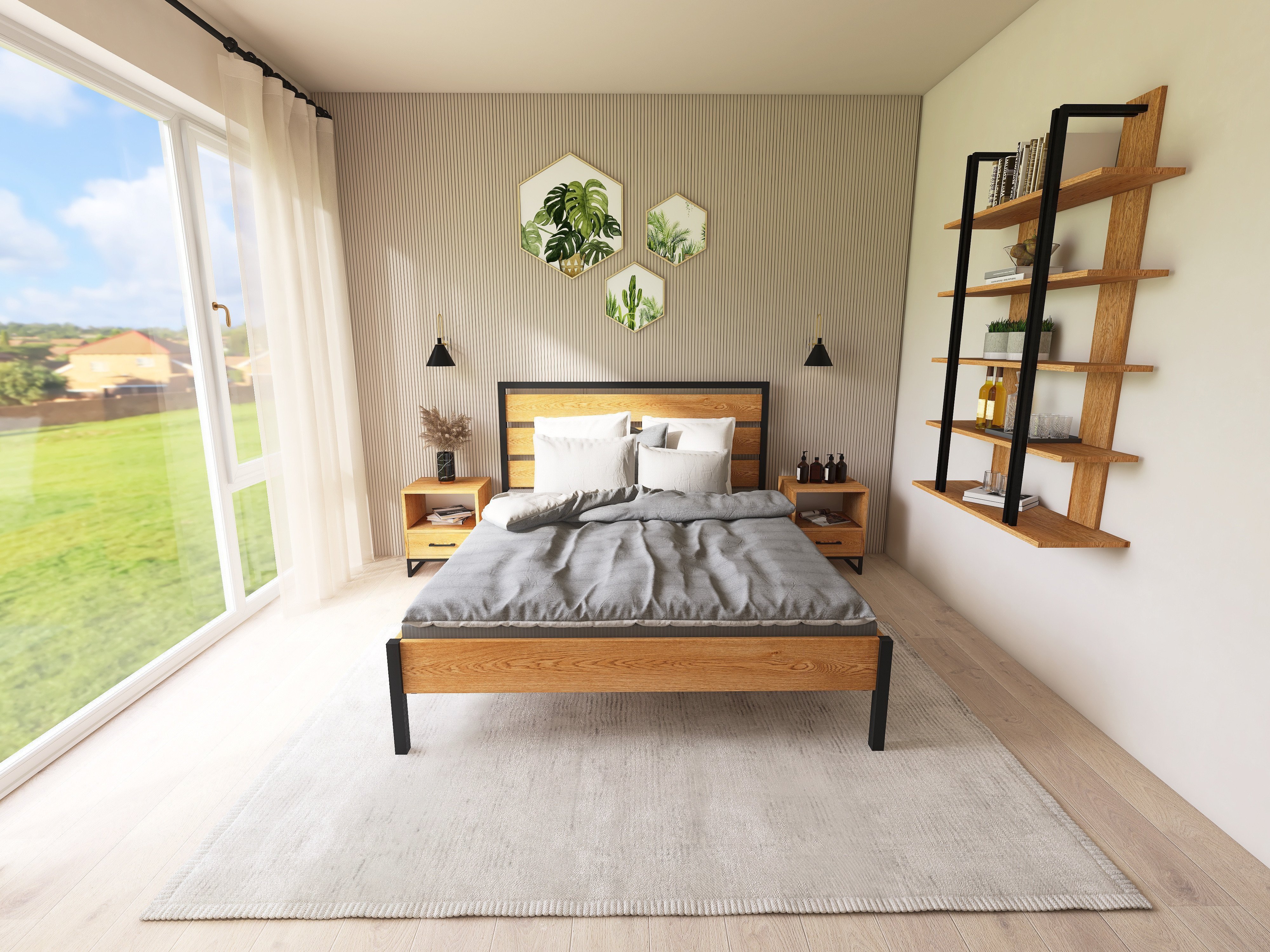 Łóżko z litego dębowego drewna