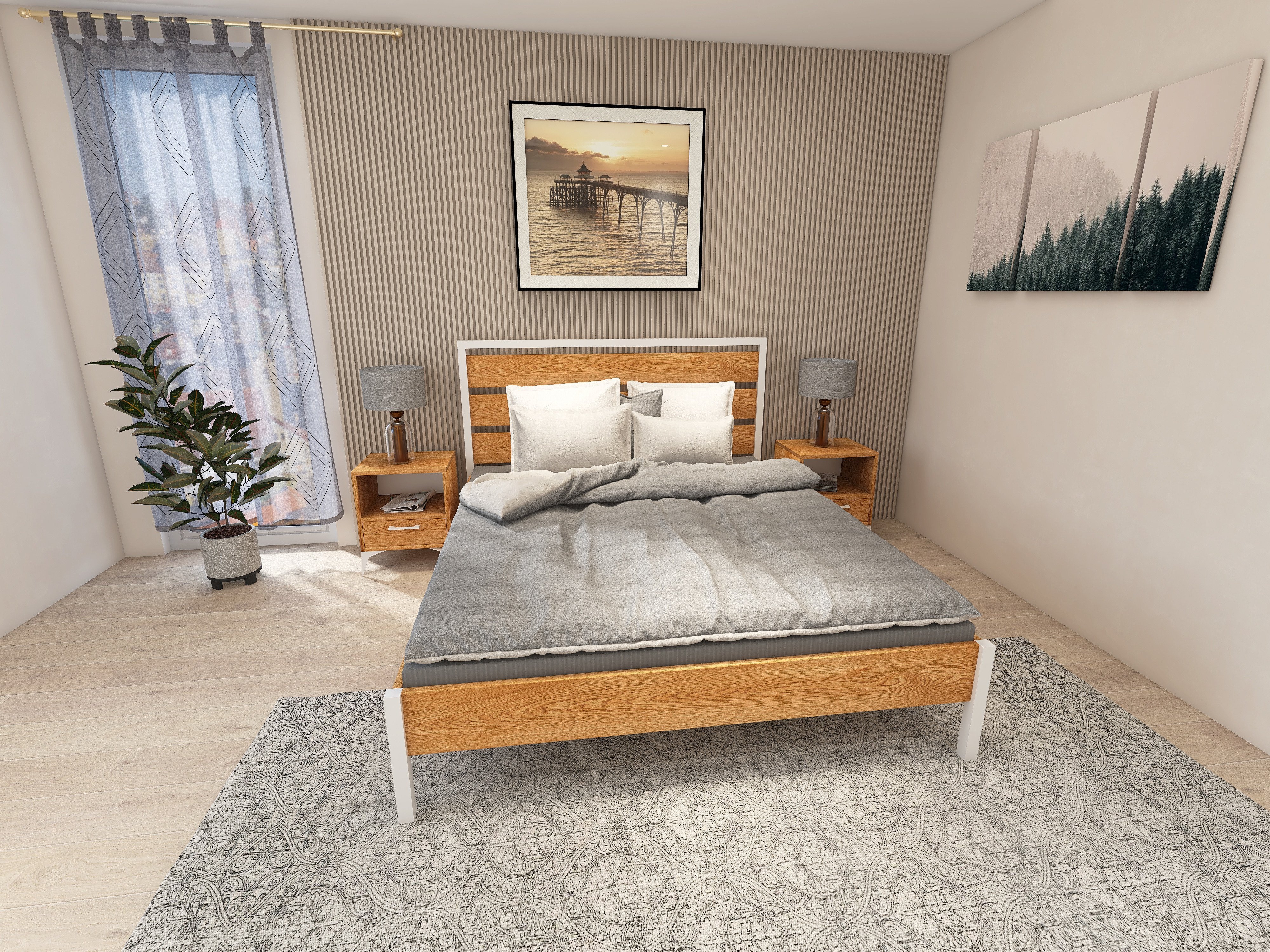 Łóżko z litego dębowego drewna