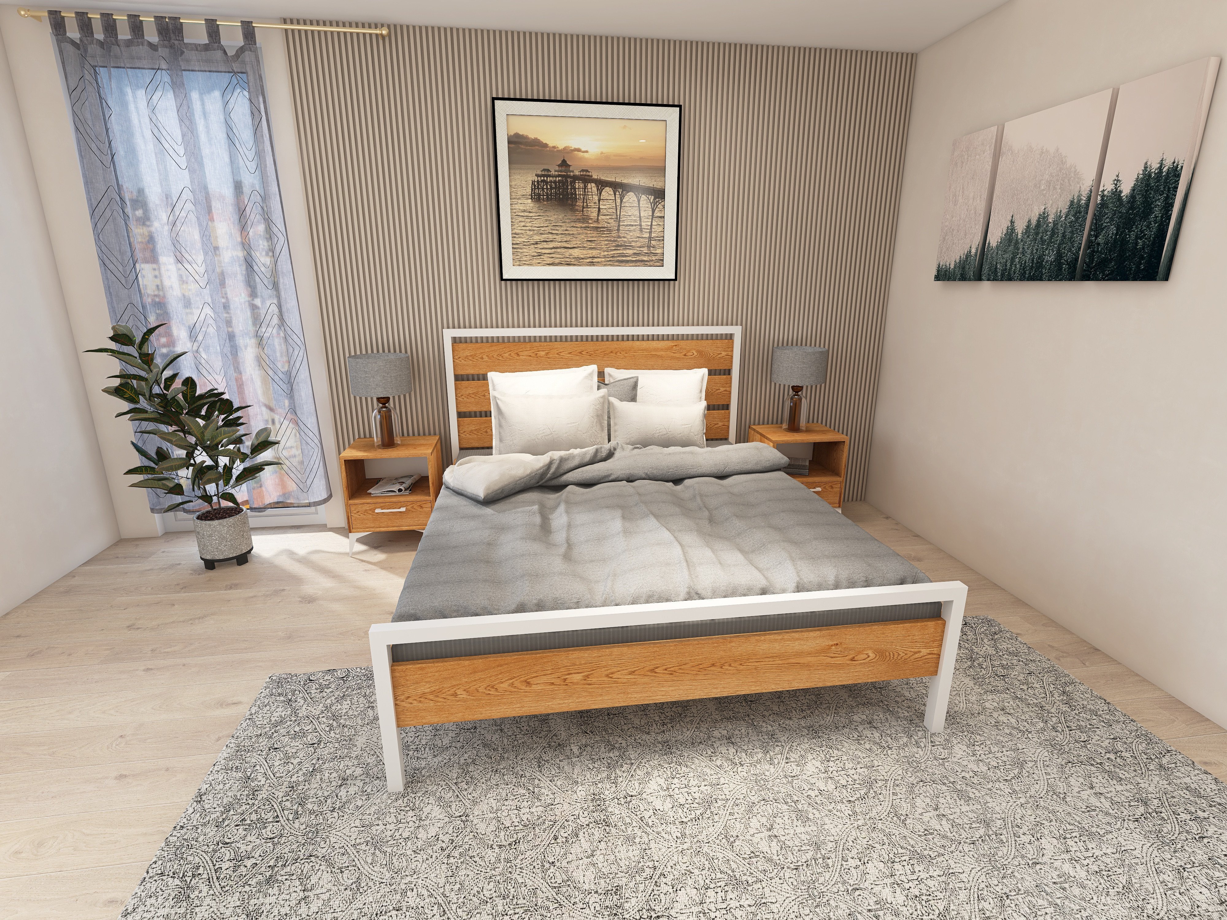 Łóżko z litego dębowego drewna