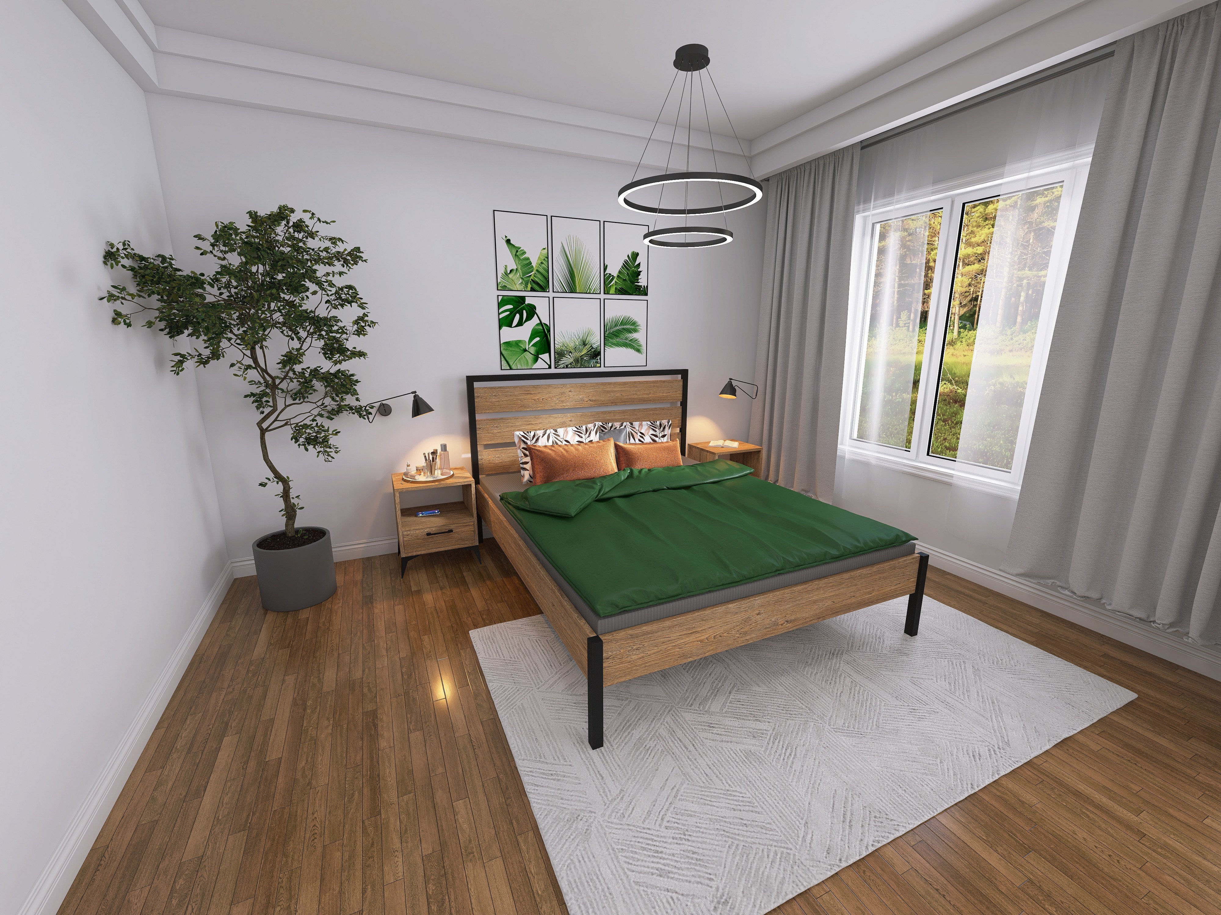 Łóżko z litego dębowego drewna