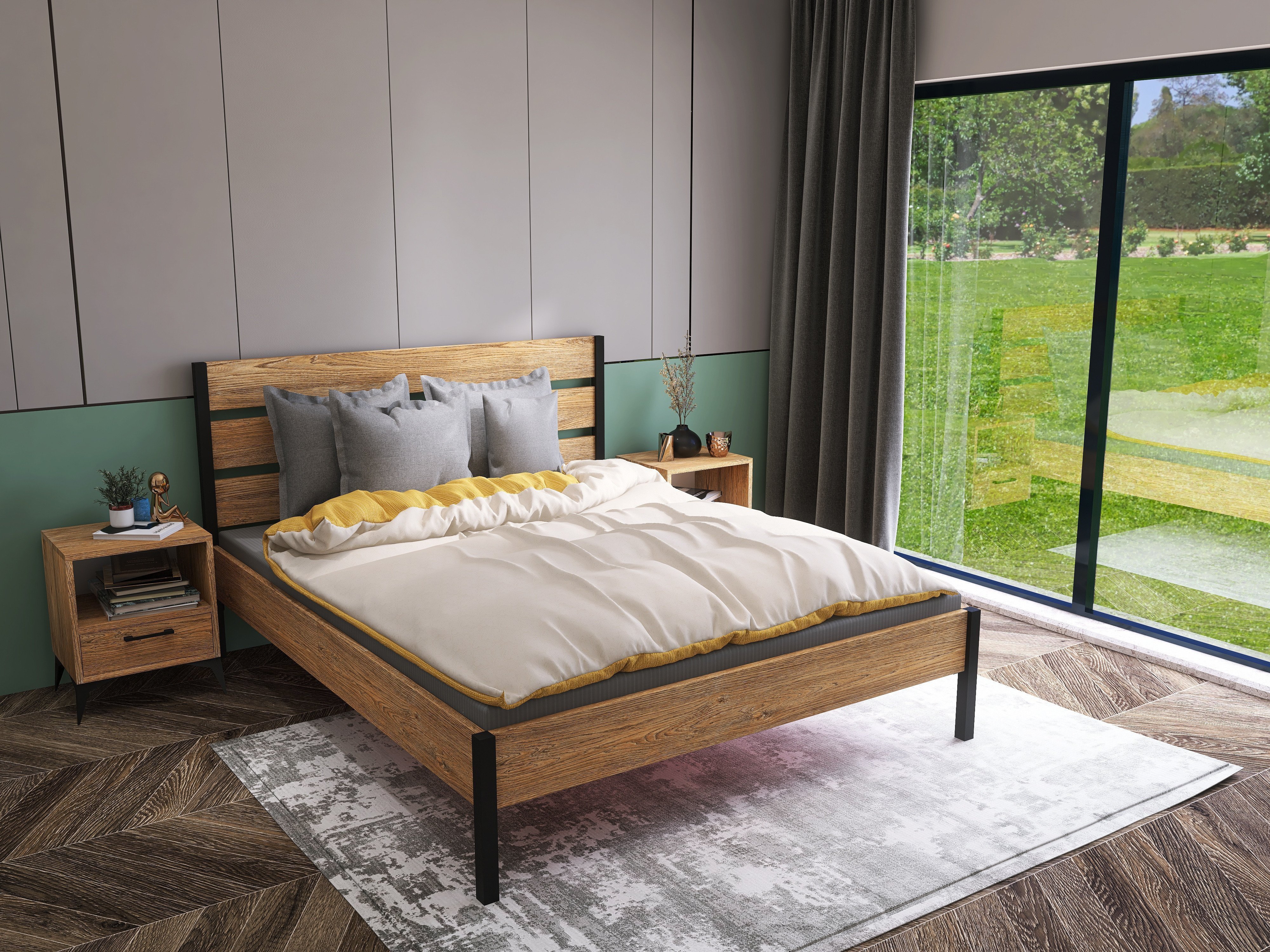 Łóżko z litego dębowego drewna