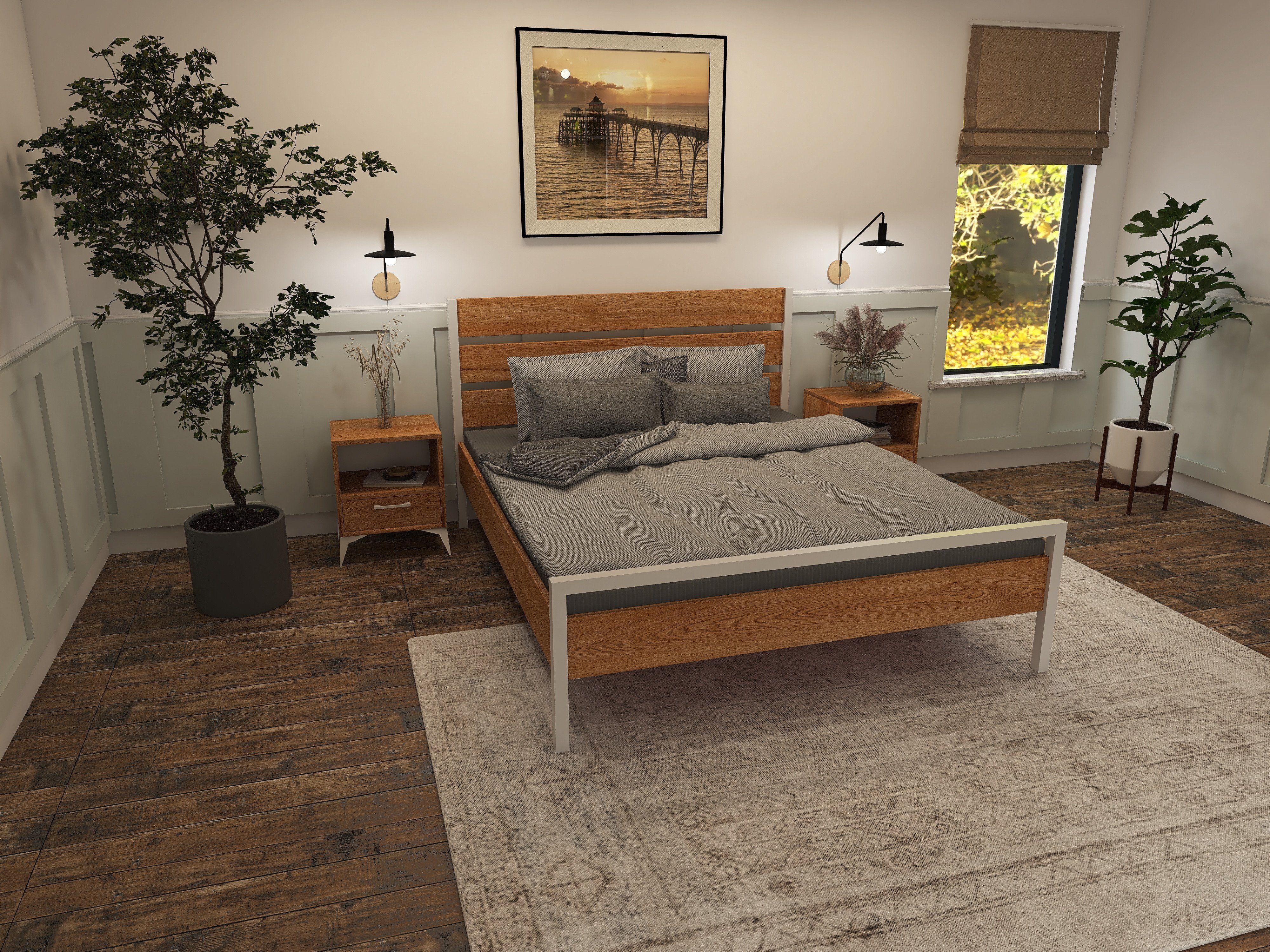 Łóżko z litego dębowego drewna