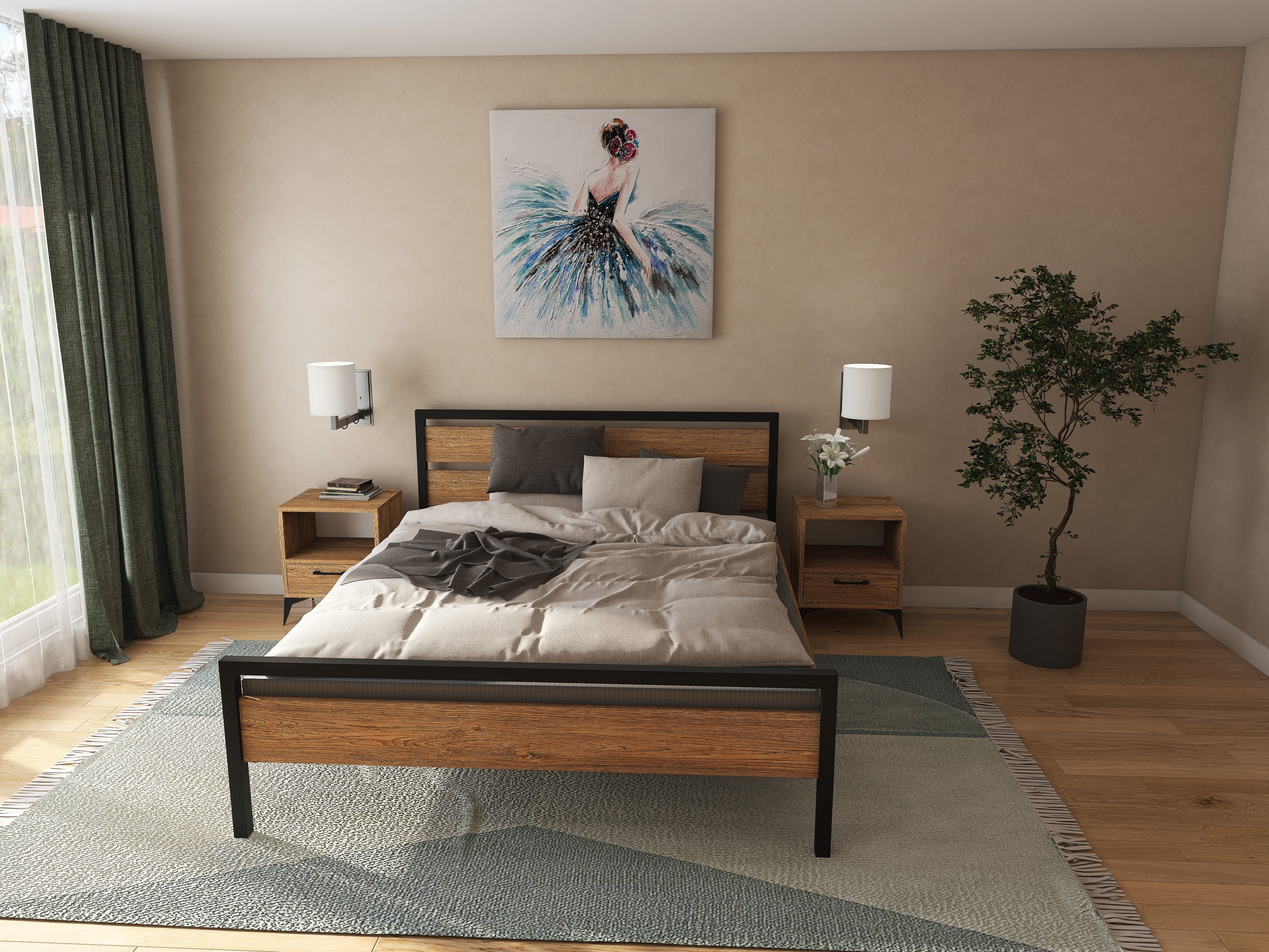 Łóżko z litego dębowego drewna