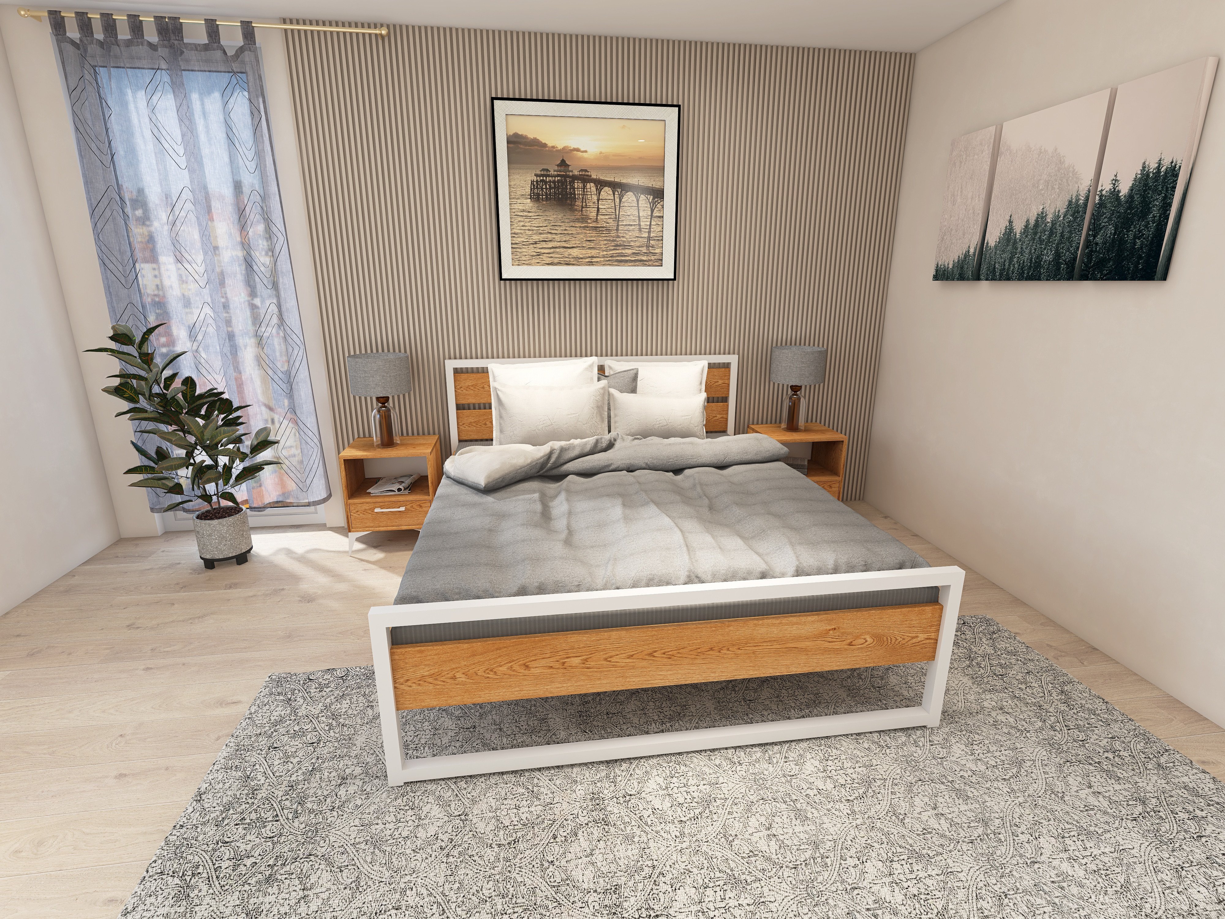 Łóżko z litego dębowego drewna