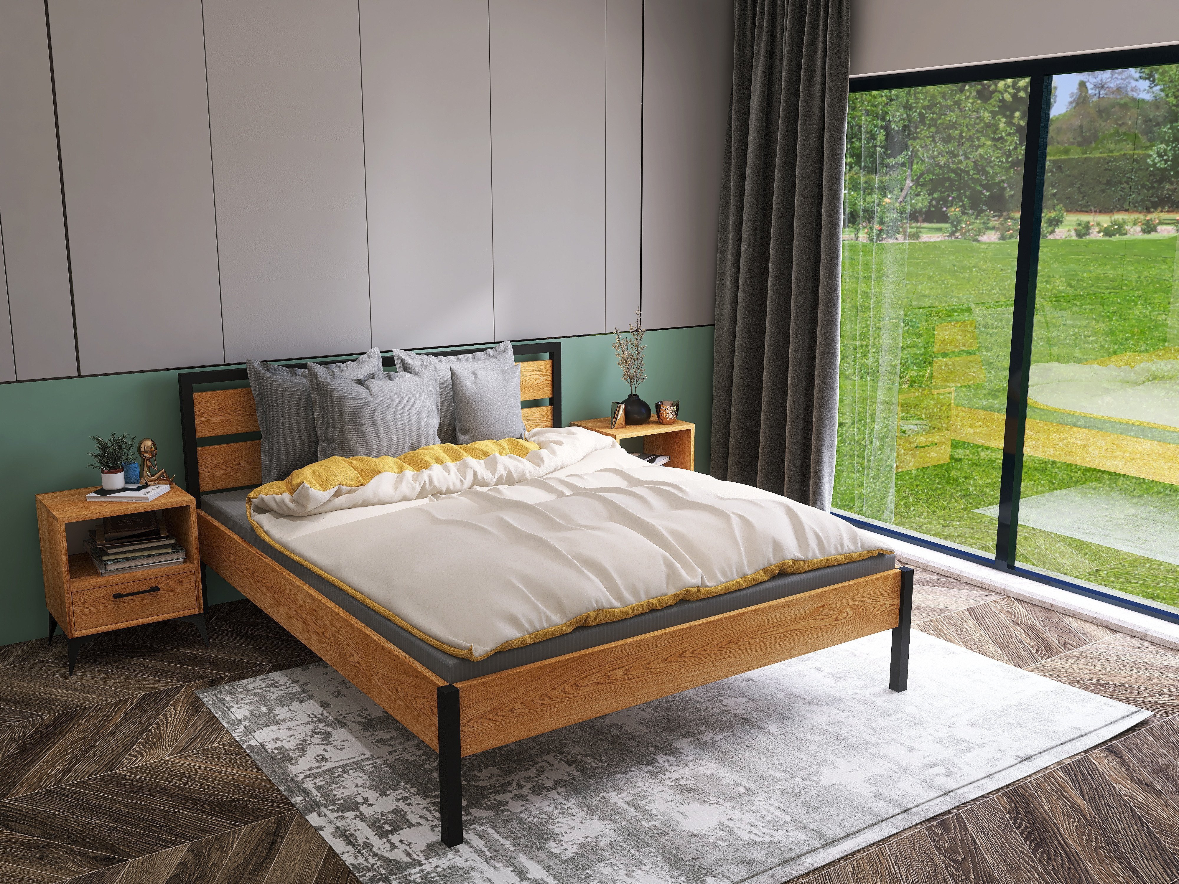 Łóżko z litego dębowego drewna