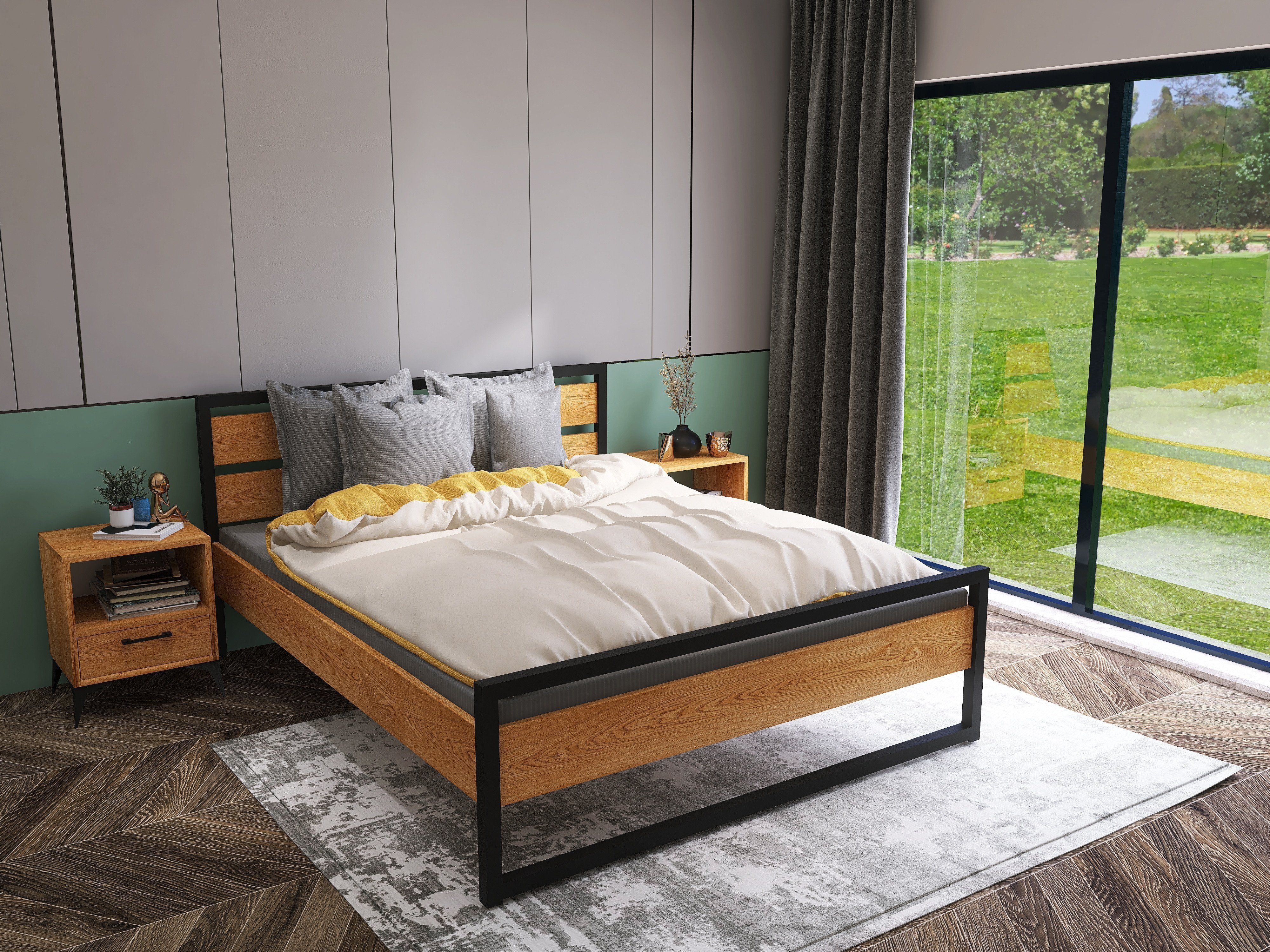 Łóżko z litego dębowego drewna