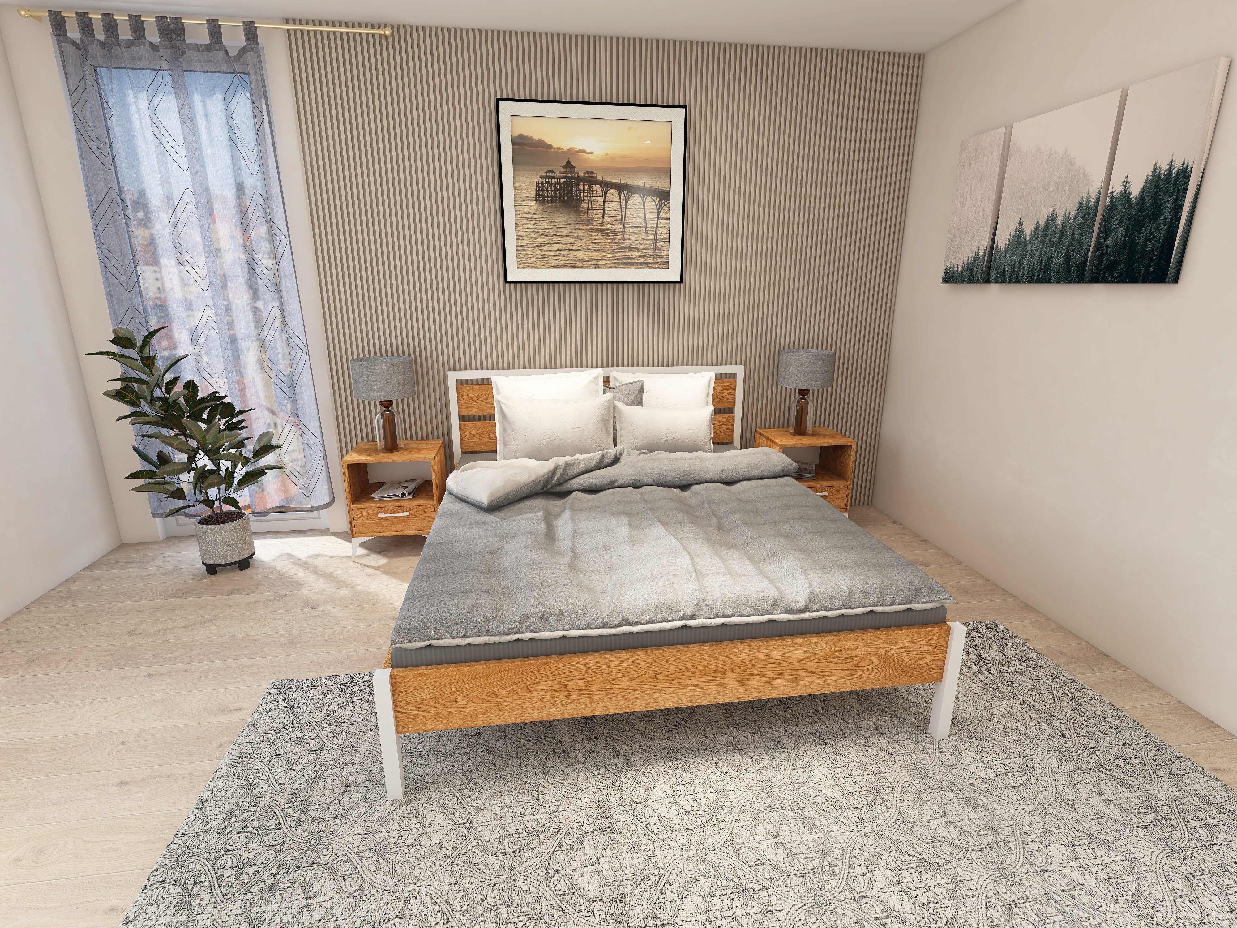 Łóżko z litego dębowego drewna