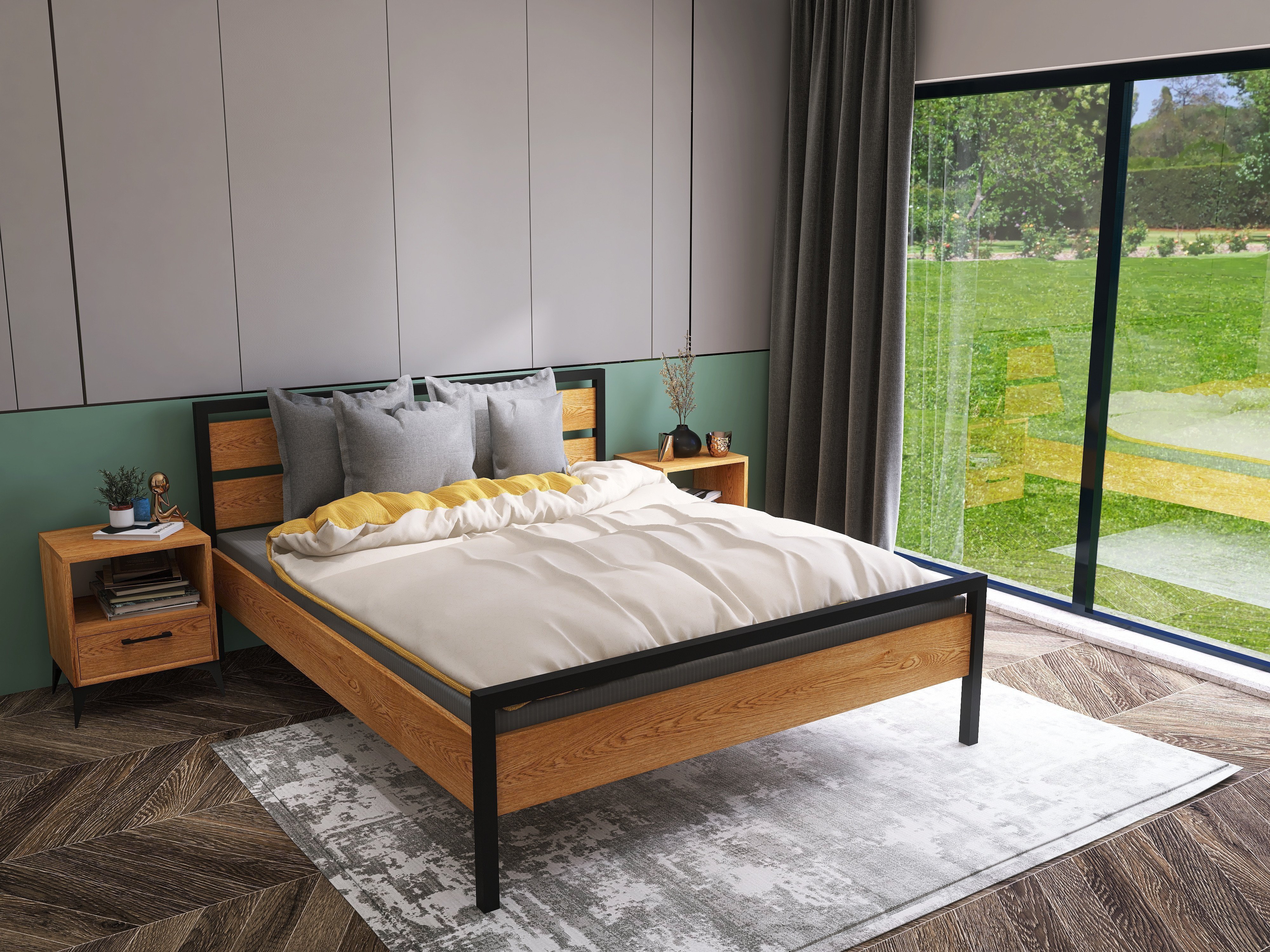 Łóżko z litego dębowego drewna