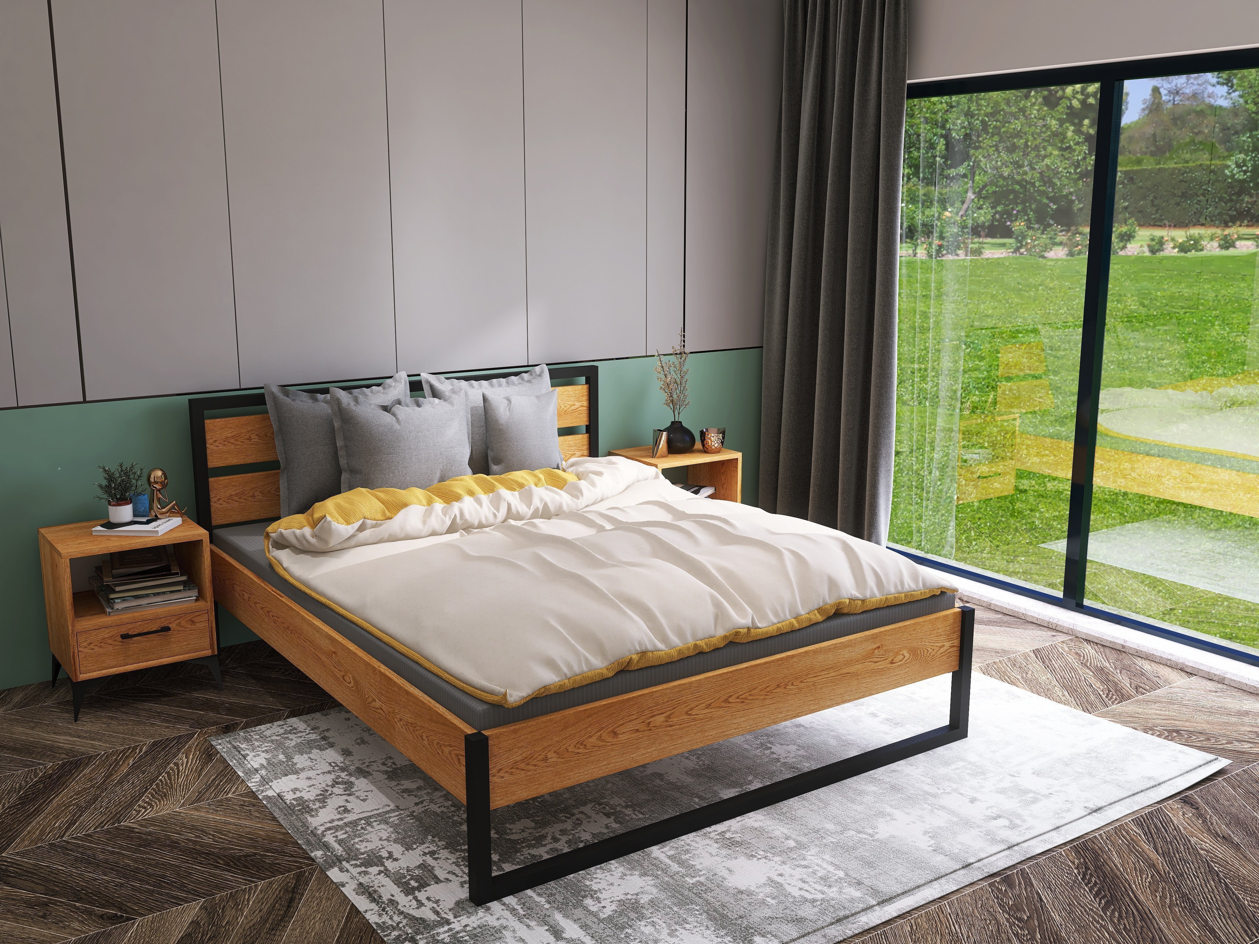 Łóżko z litego dębowego drewna