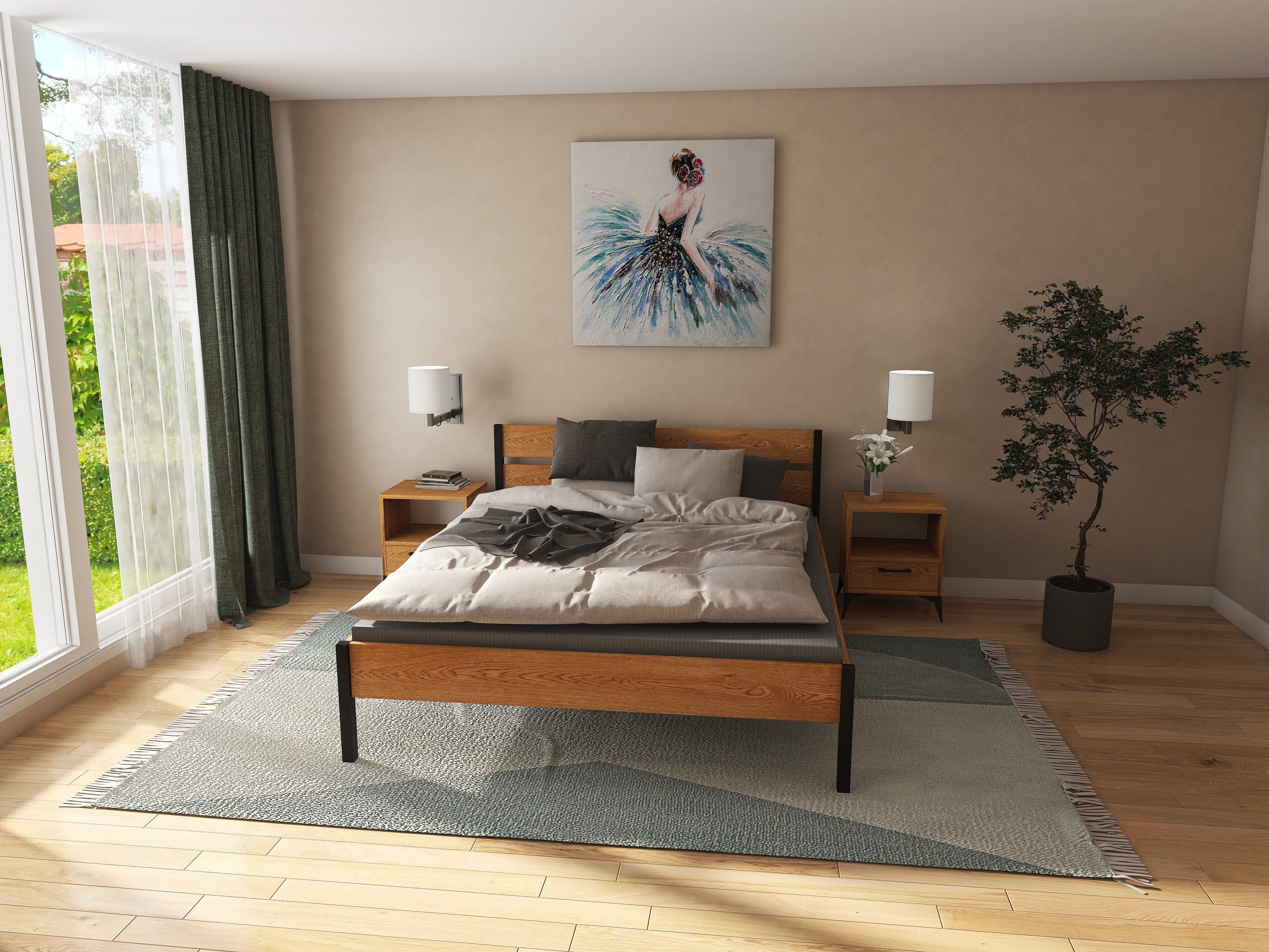 Łóżko z litego dębowego drewna