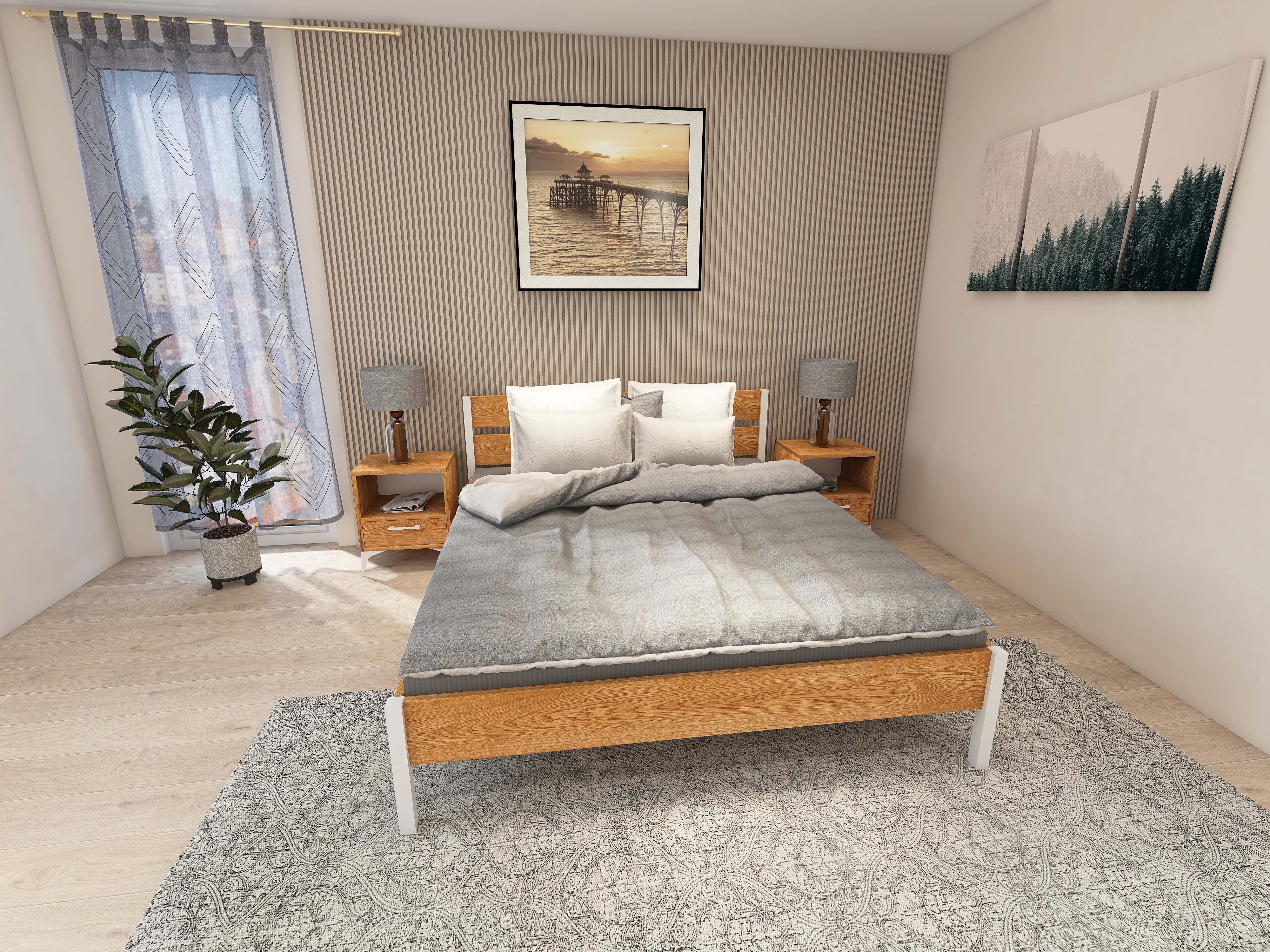 Łóżko z litego dębowego drewna