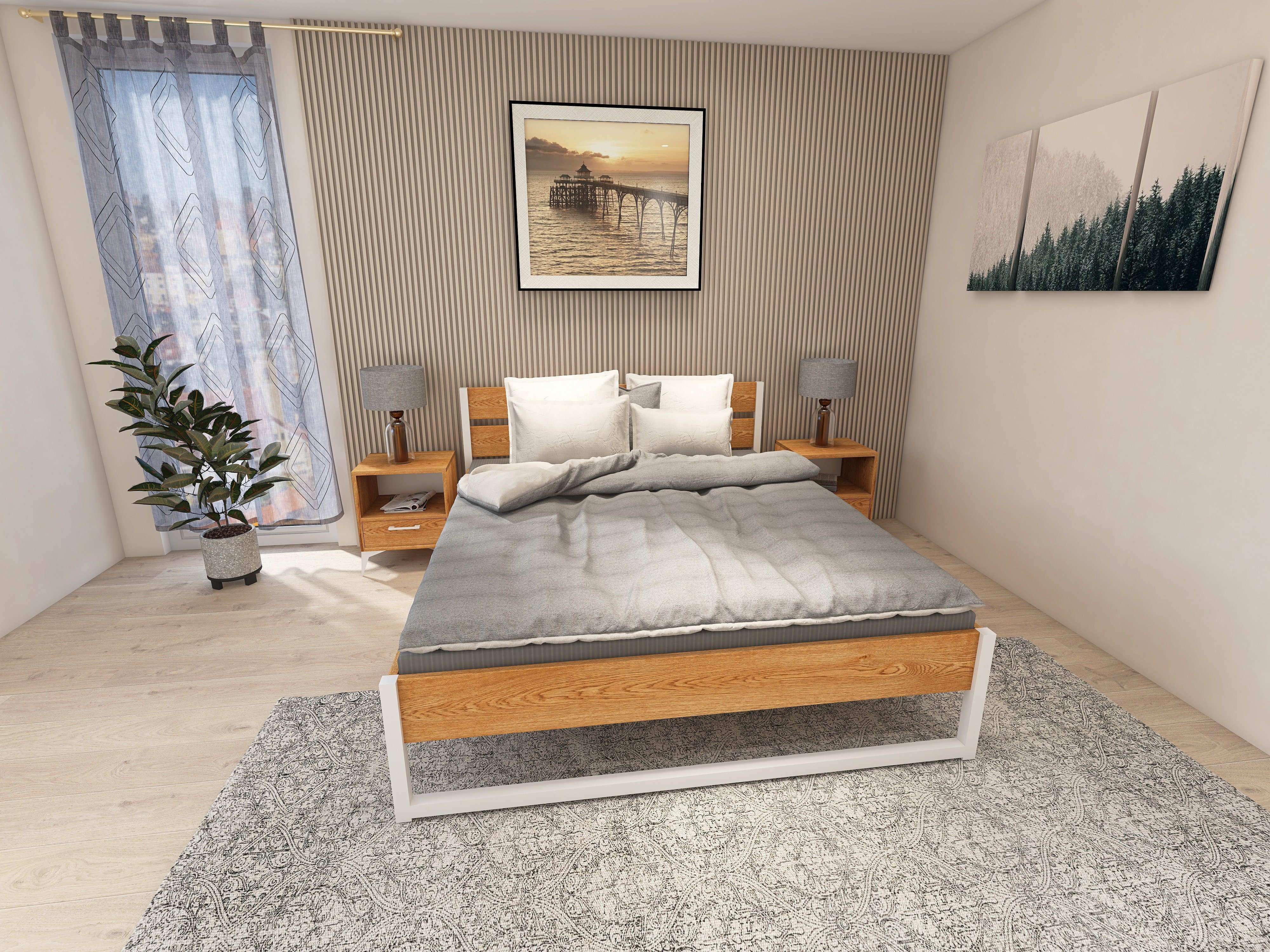 Łóżko z litego dębowego drewna