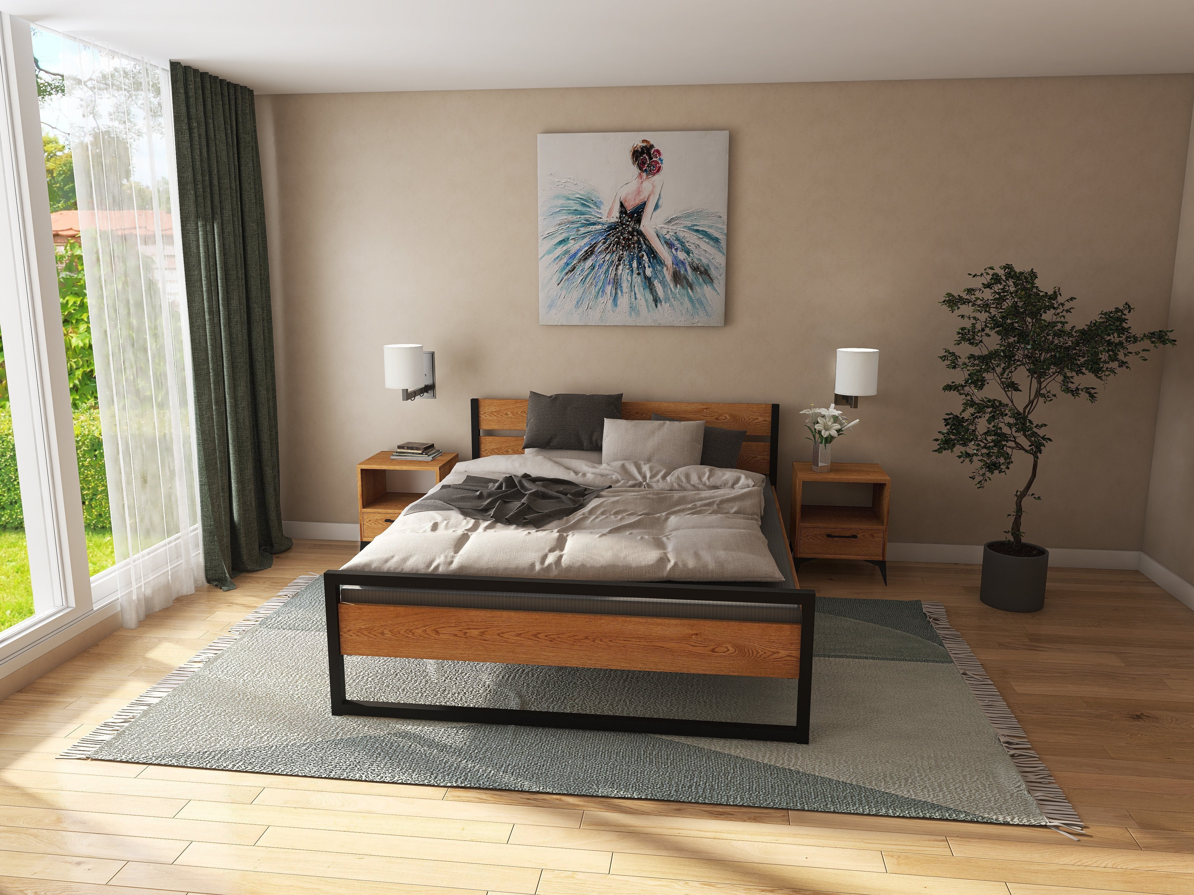 Łóżko z litego dębowego drewna