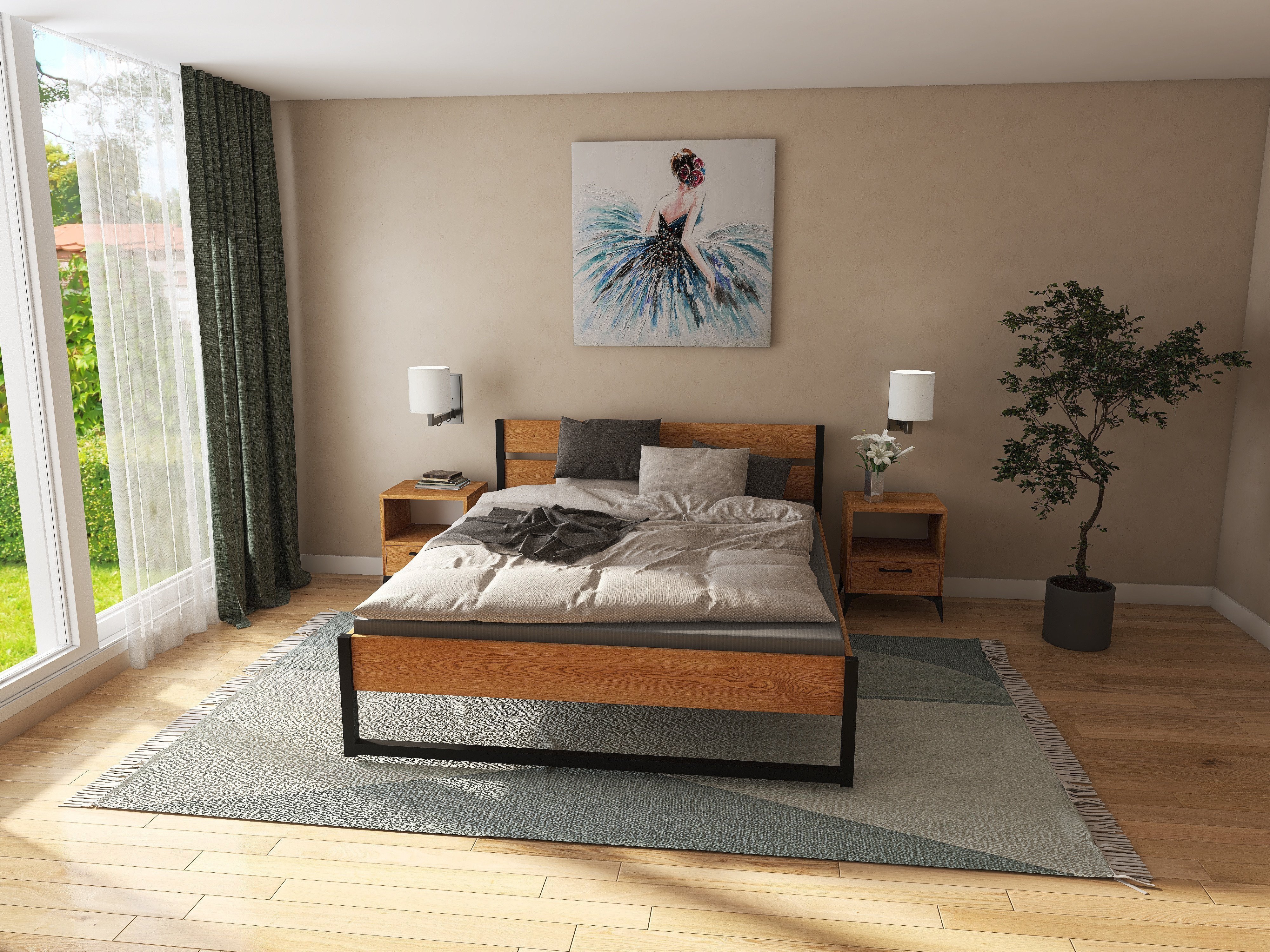 Łóżko z litego dębowego drewna