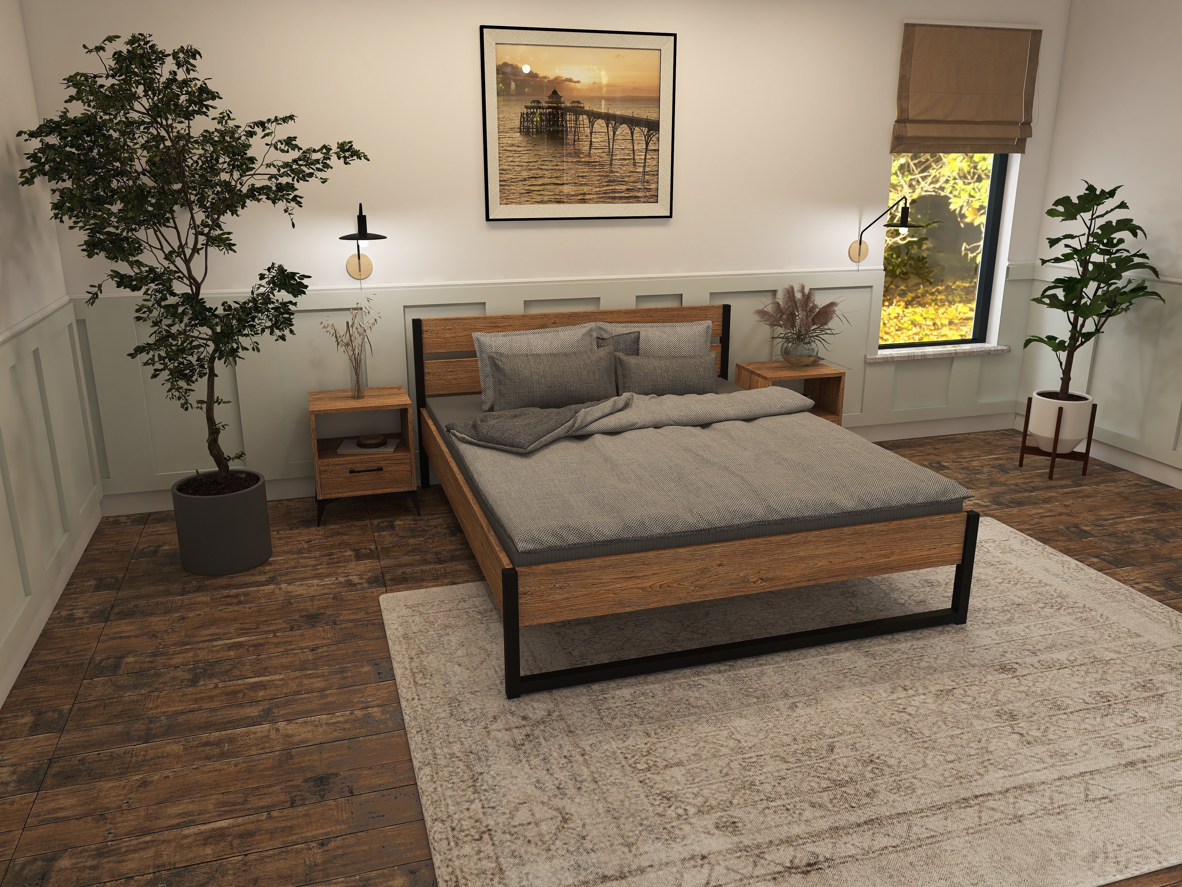 Łóżko z litego dębowego drewna