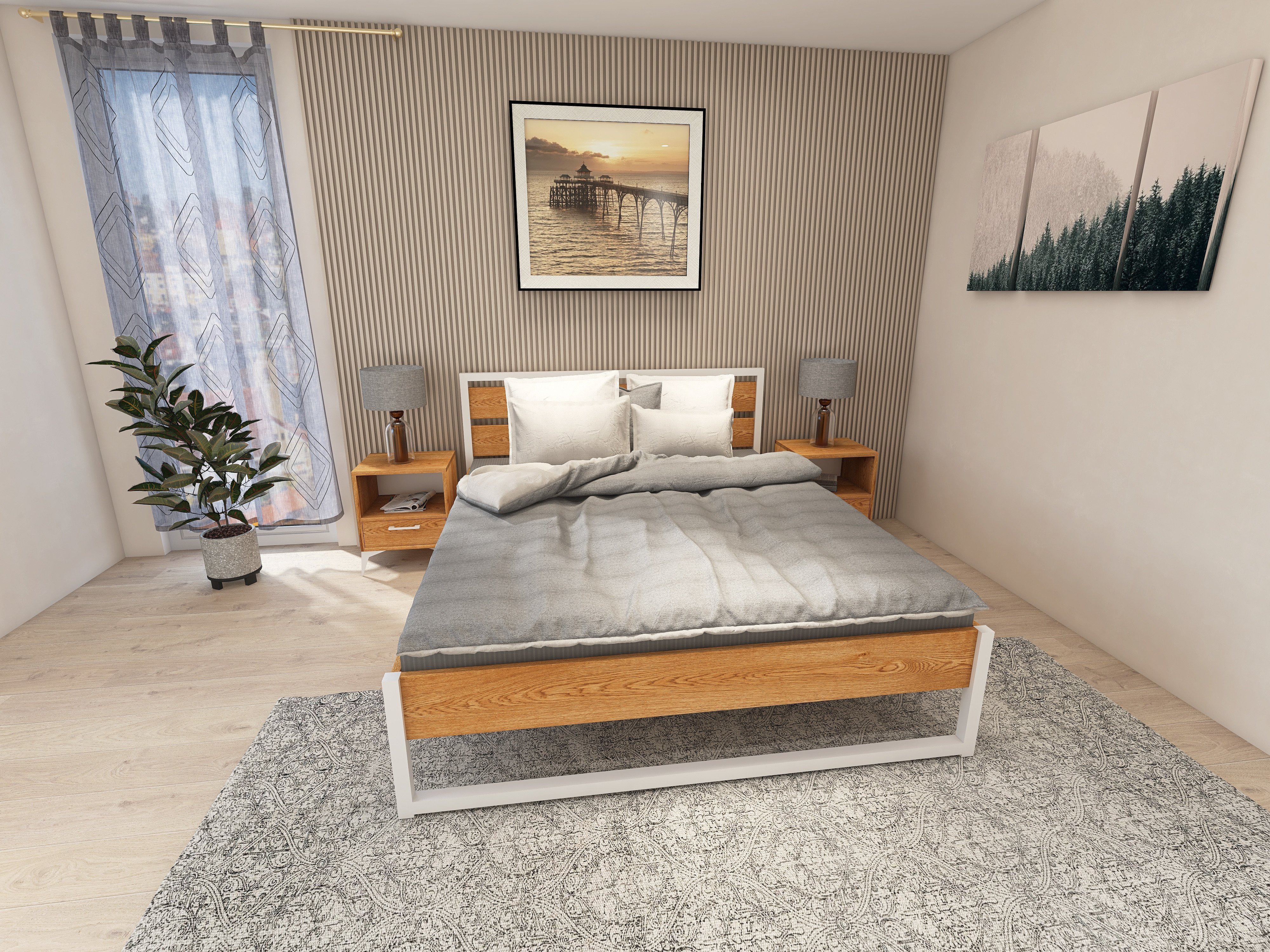 Łóżko z litego dębowego drewna